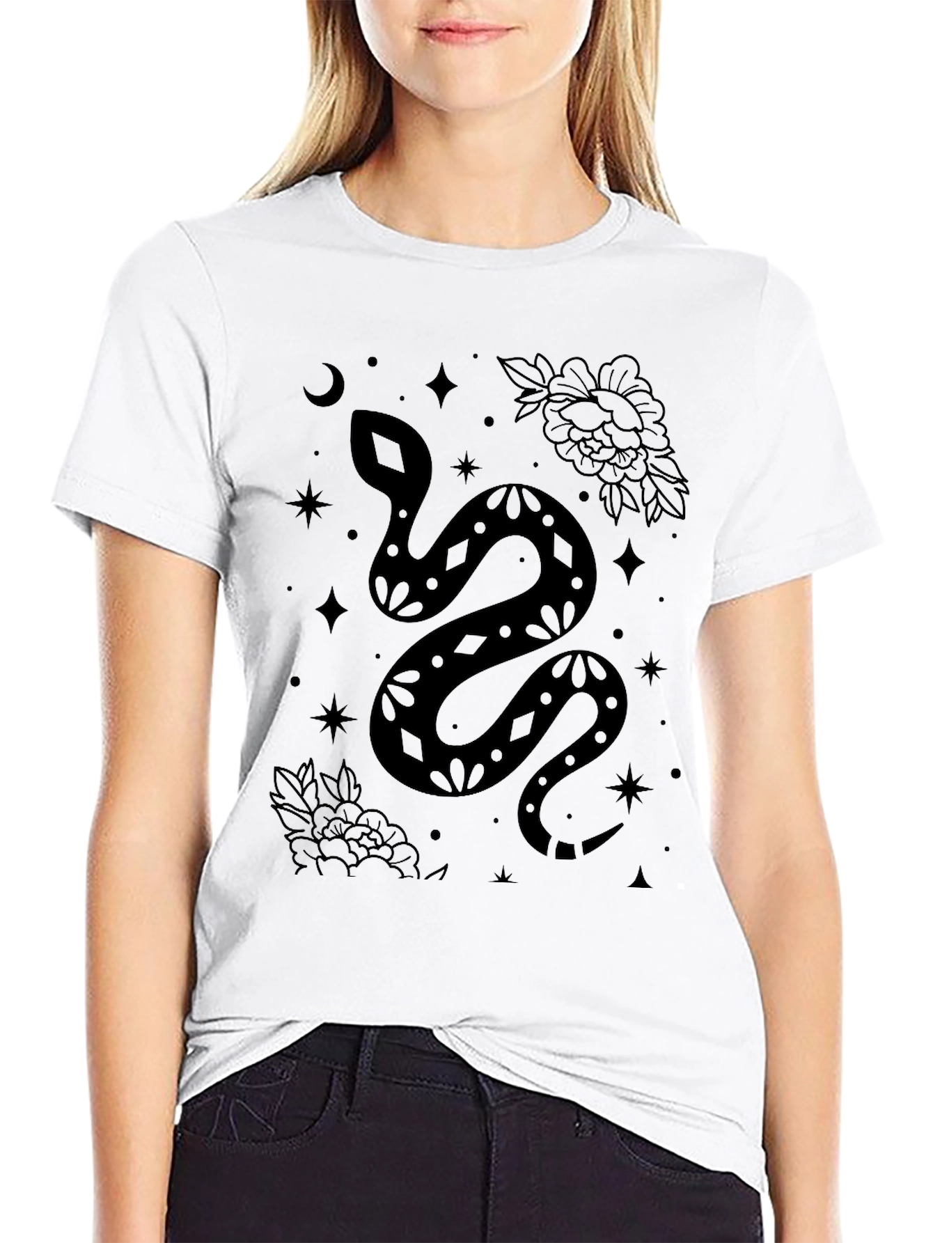 Mystic Snake Print Black T-Shirt