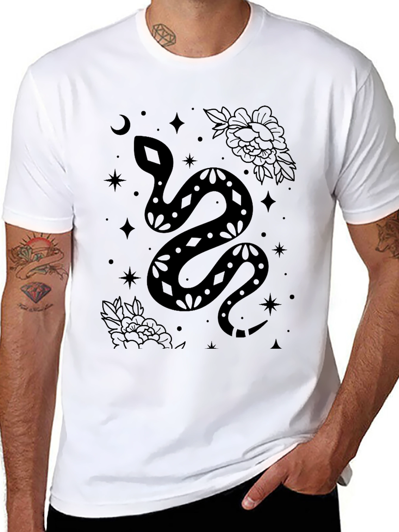 Mystic Snake Print Black T-Shirt