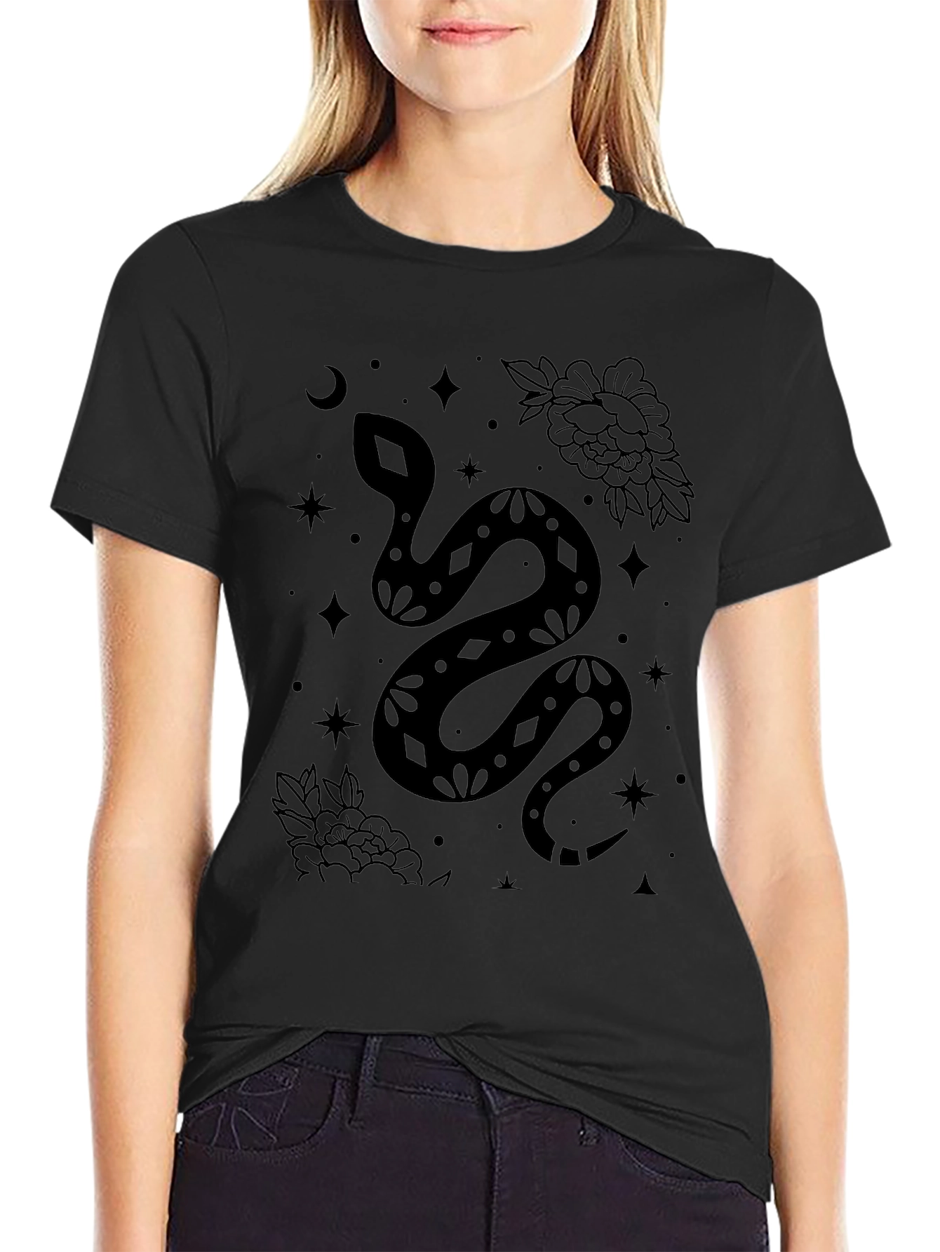 Mystic Snake Print Black T-Shirt