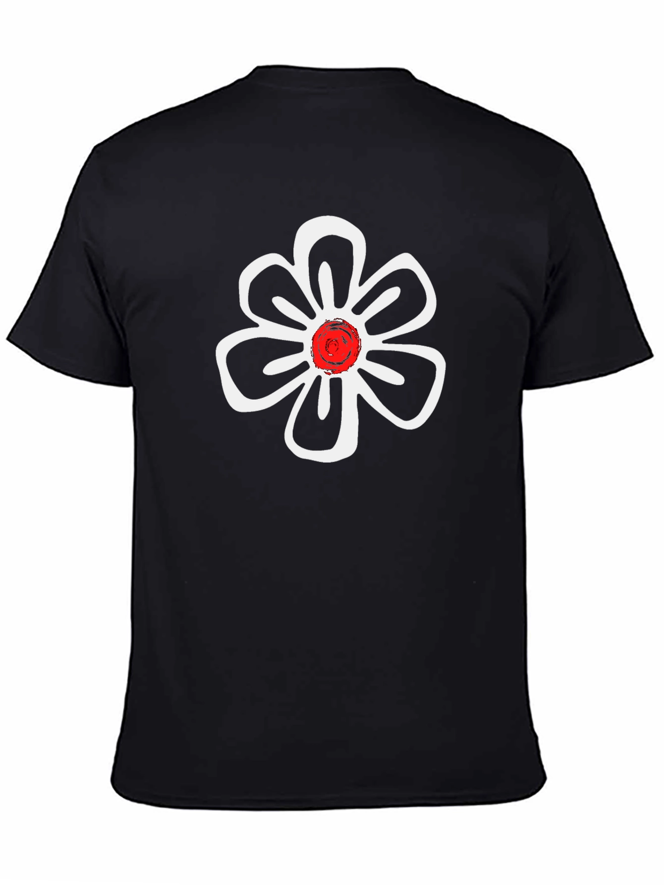 Black T-Shirt with White Flower Design