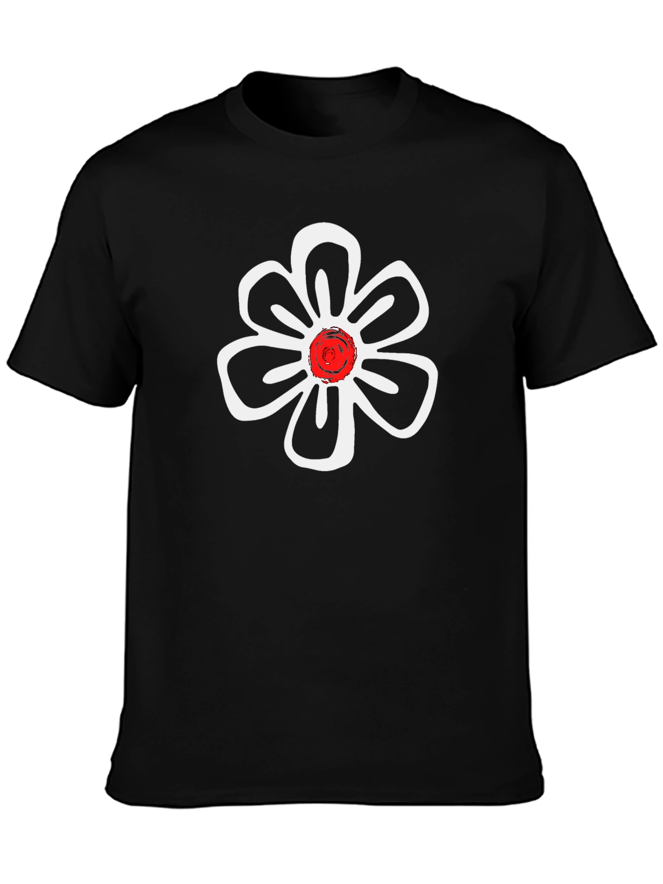 Black T-Shirt with White Flower Design