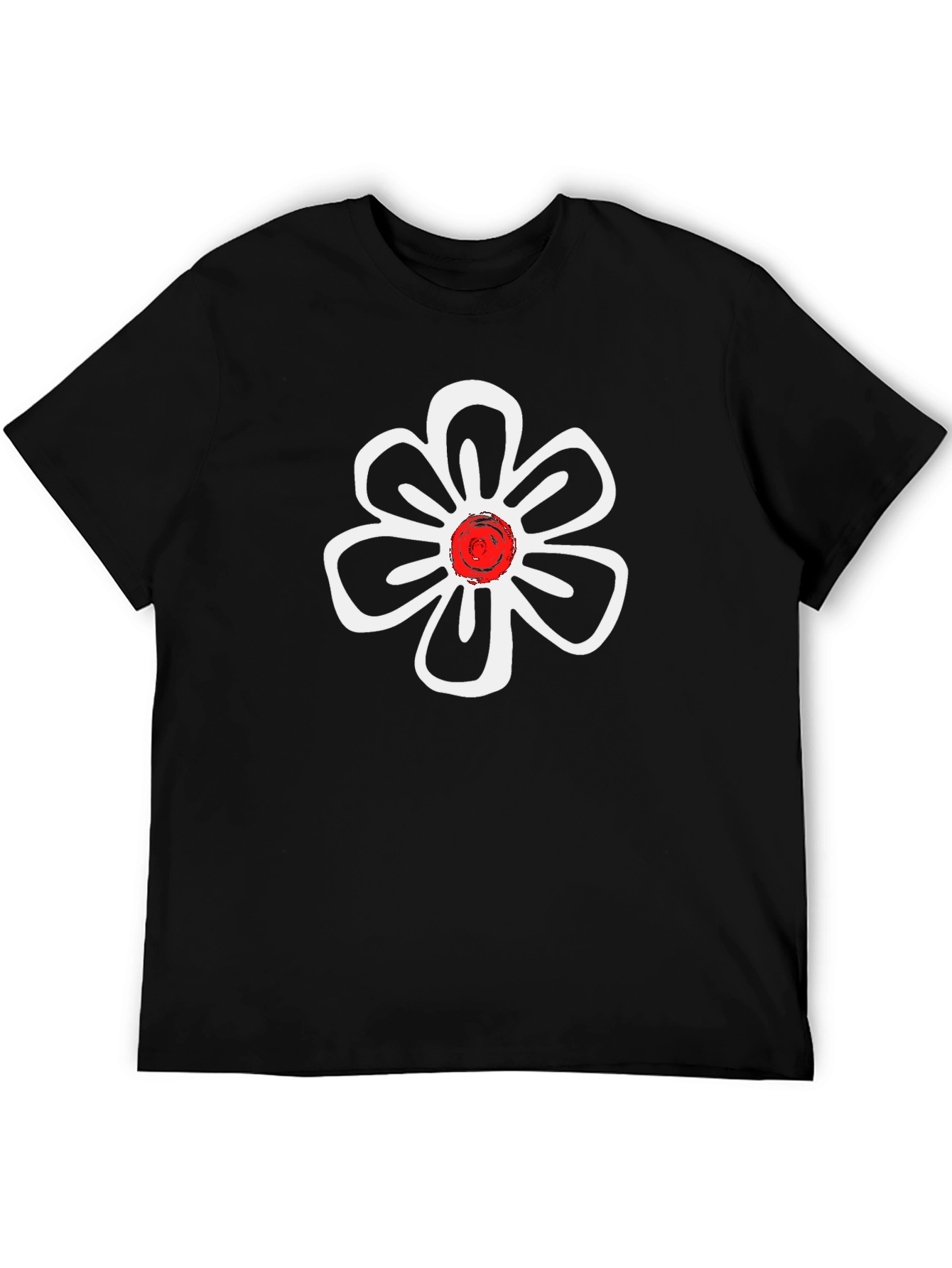 Black T-Shirt with White Flower Design