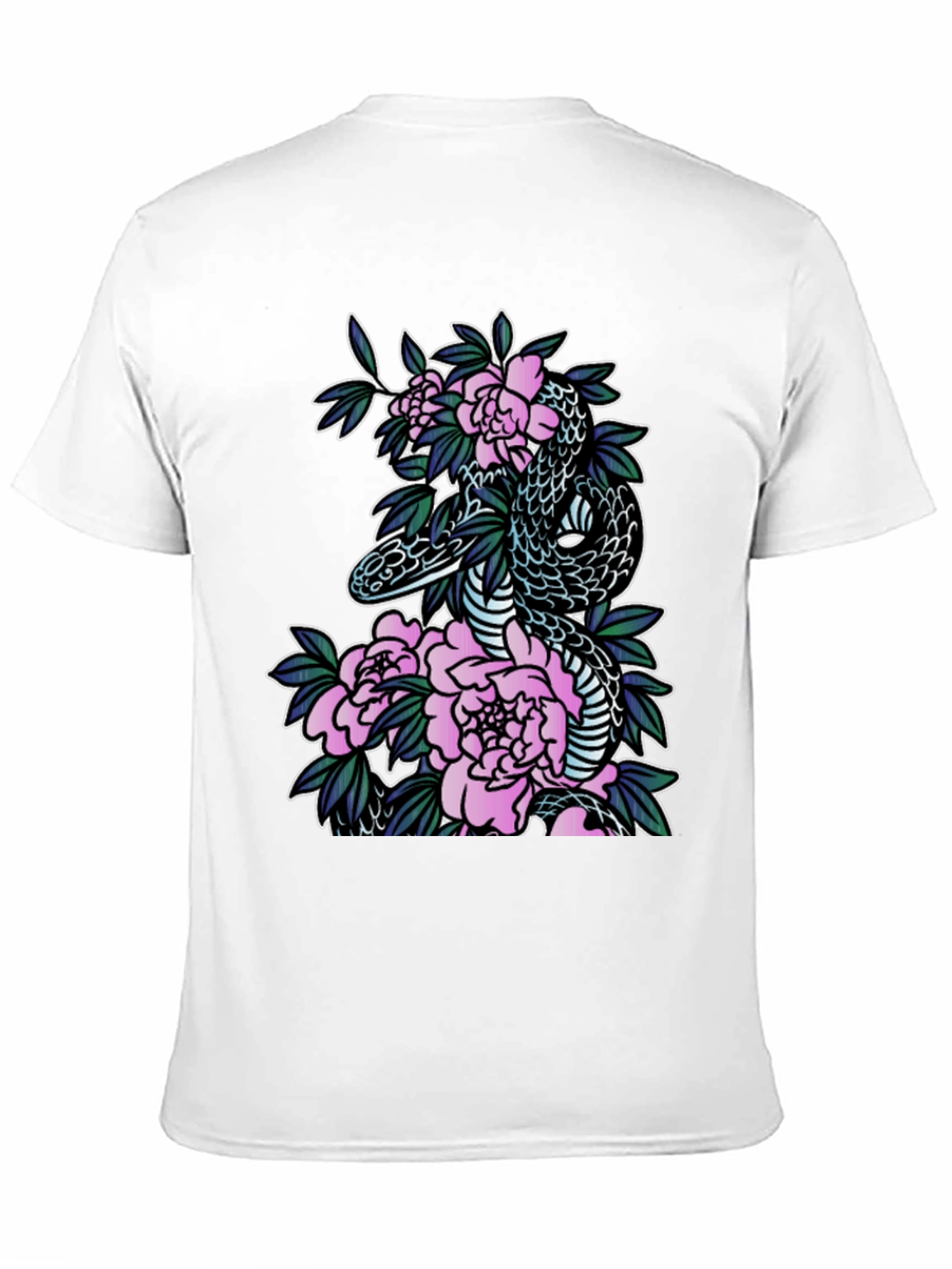Snake & Floral Print Black T-Shirt