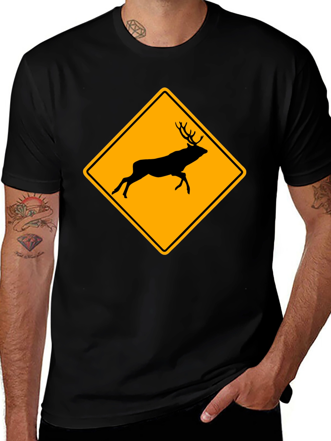 Deer Crossing T-Shirt - Novelty Warning Sign Tee
