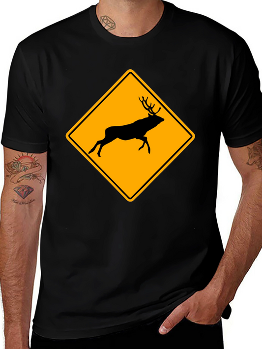 Deer Crossing T-Shirt - Novelty Warning Sign Tee