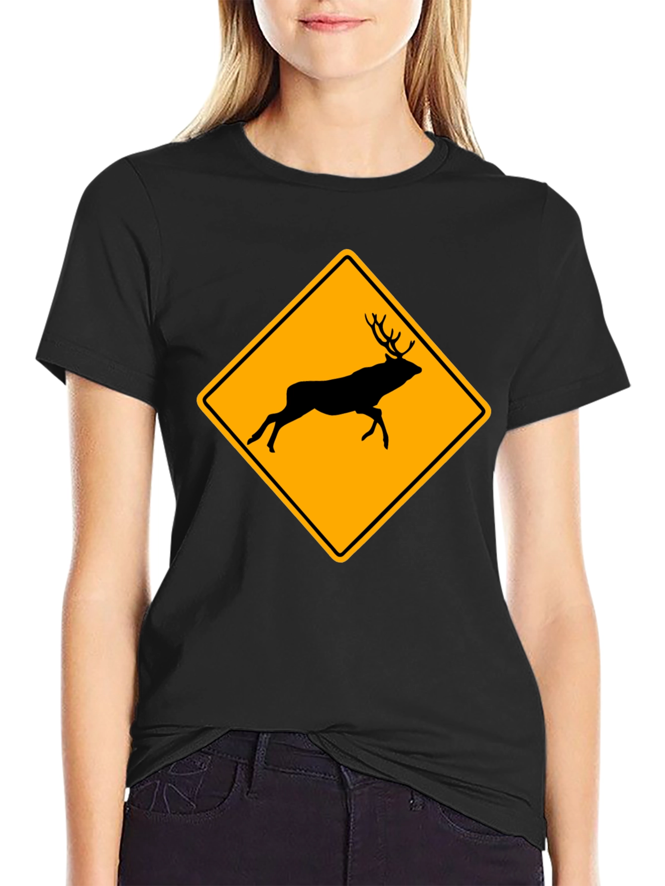 Deer Crossing T-Shirt - Novelty Warning Sign Tee