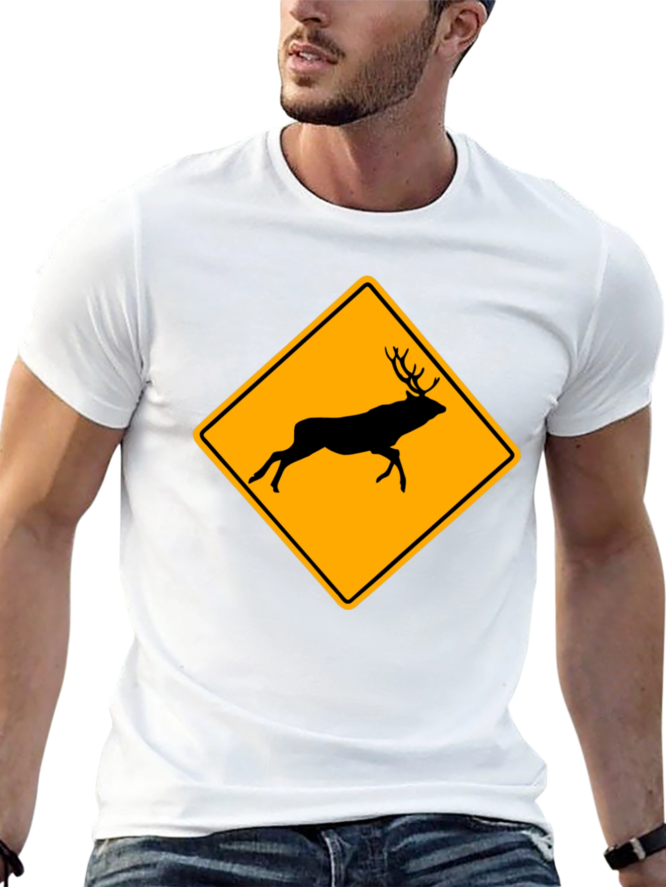 Deer Crossing T-Shirt - Novelty Warning Sign Tee