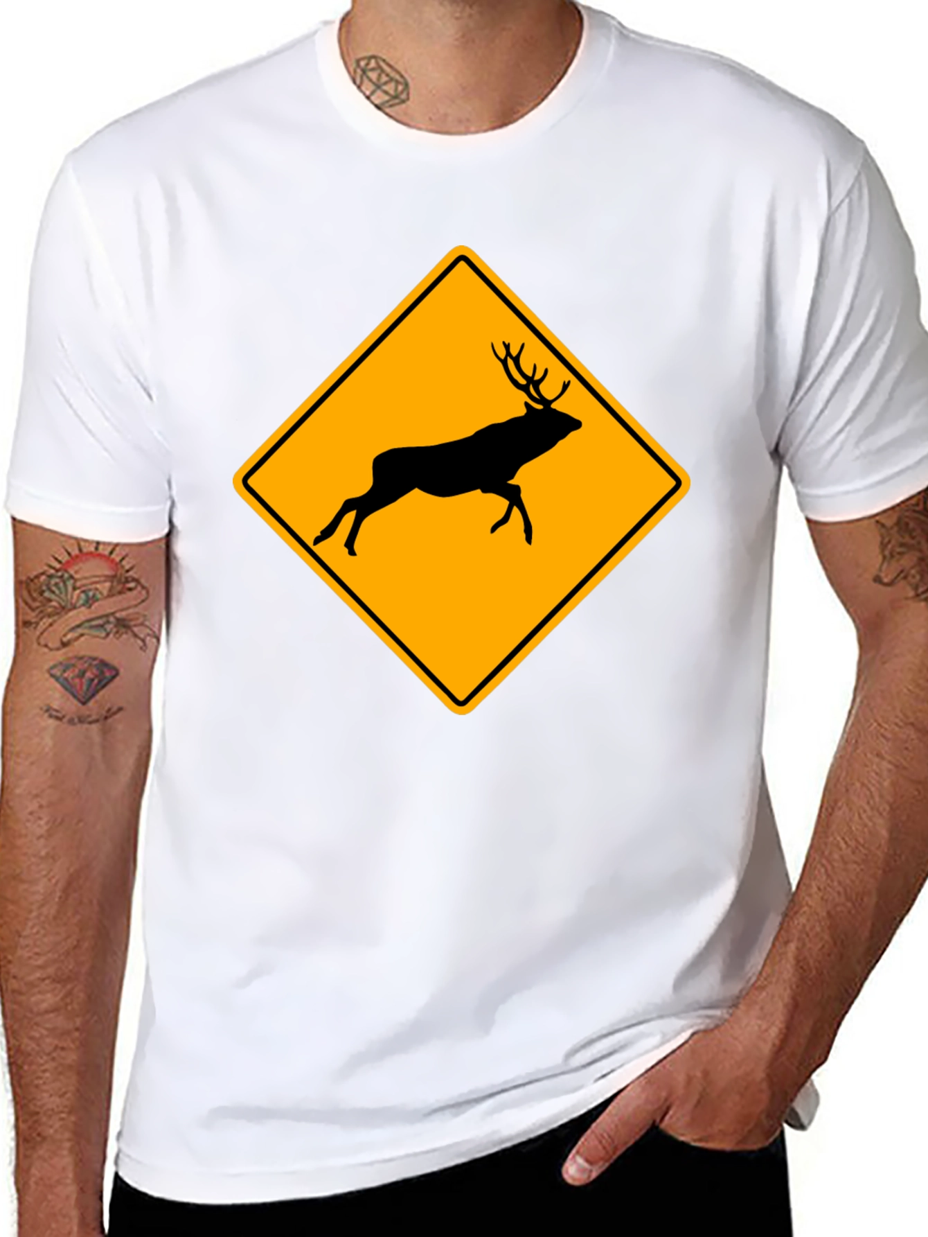 Deer Crossing T-Shirt - Novelty Warning Sign Tee