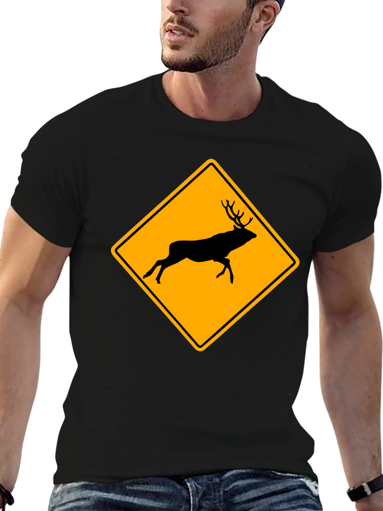 Deer Crossing T-Shirt - Novelty Warning Sign Tee