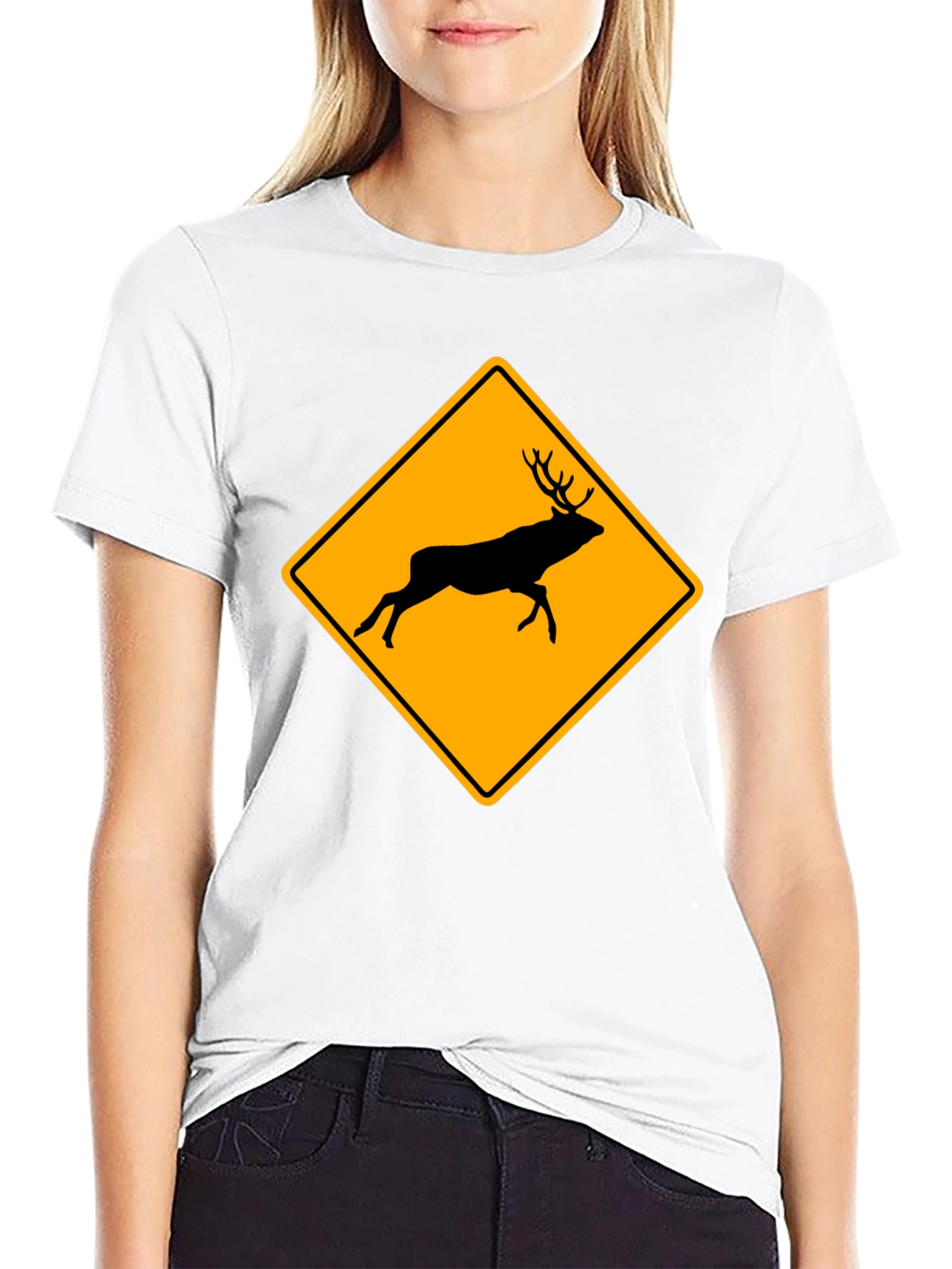 Deer Crossing T-Shirt - Novelty Warning Sign Tee