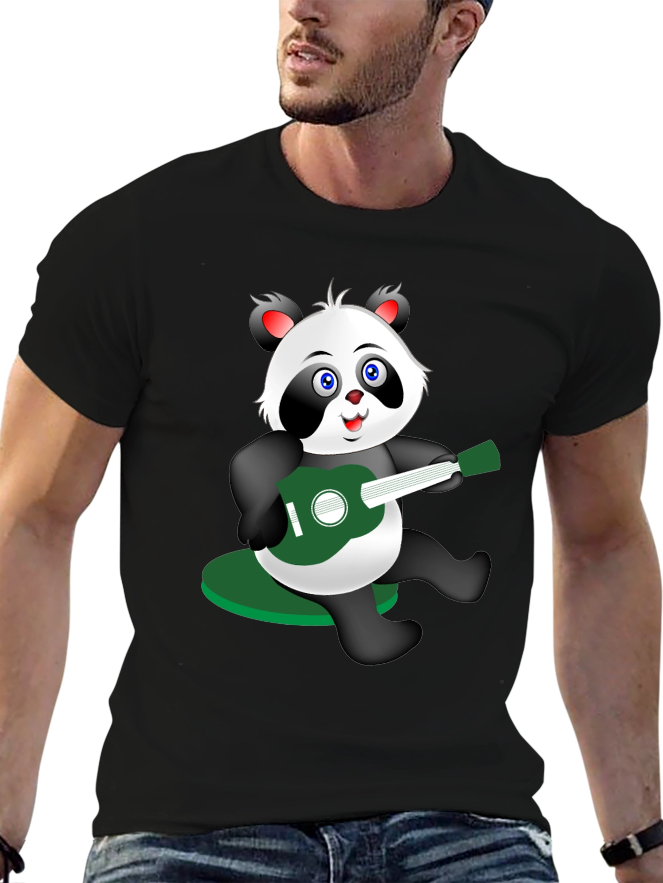 Panda Guitarist Graphic Tee - Black