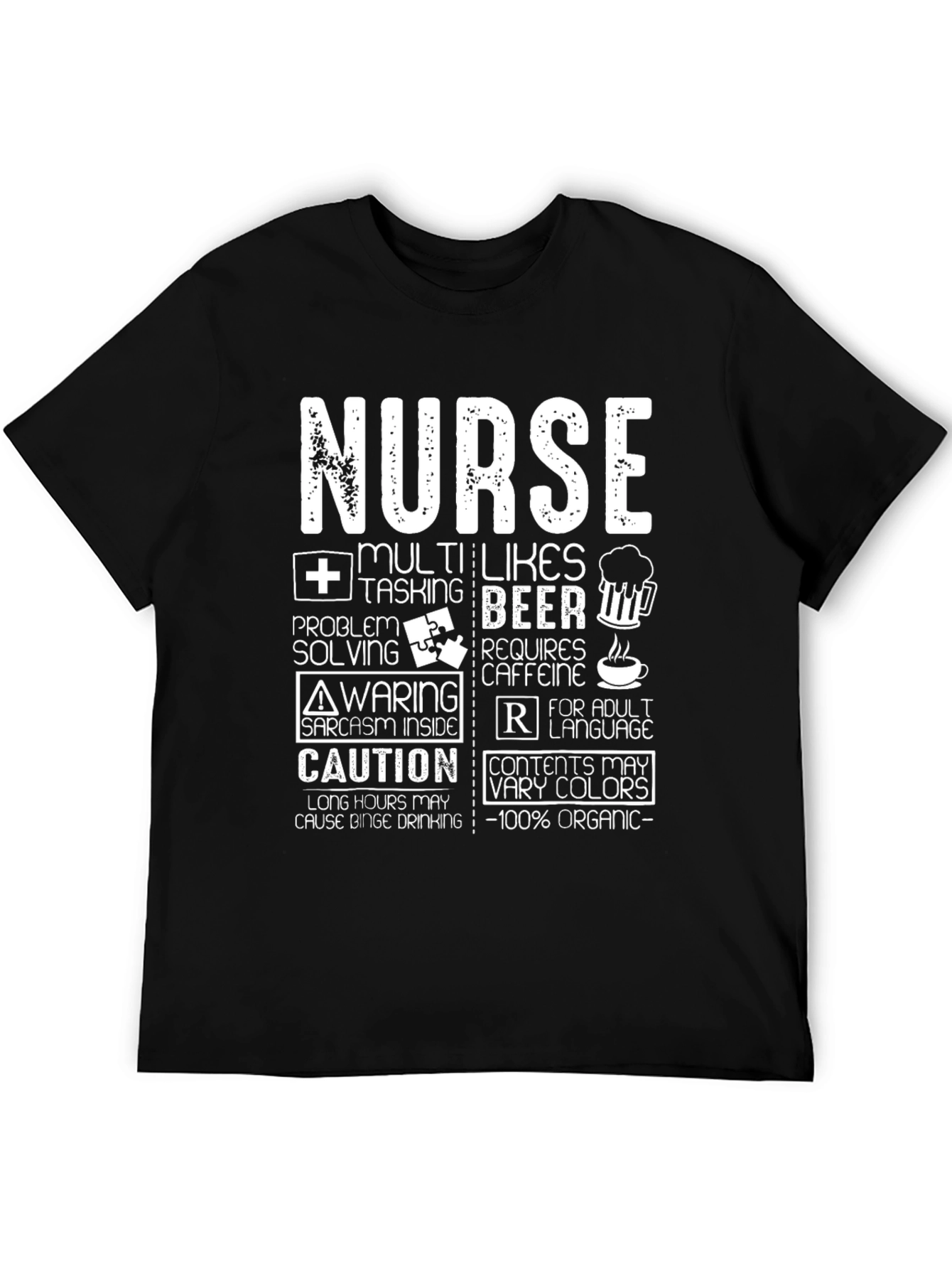 Nurse Funny T-Shirt - Multi-Tasking Beer Caffeine Organic