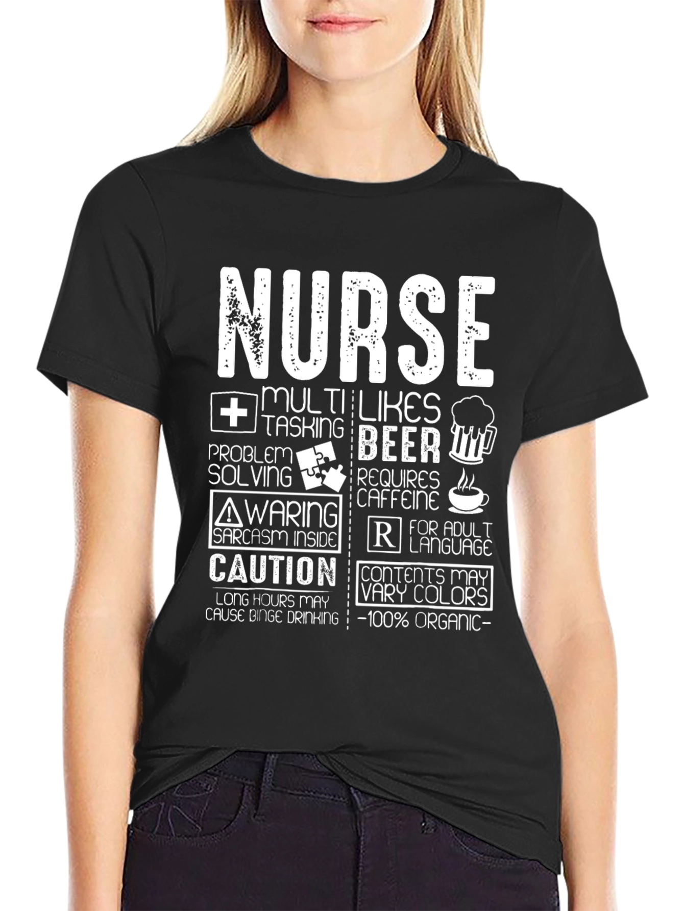 Nurse Funny T-Shirt - Multi-Tasking Beer Caffeine Organic