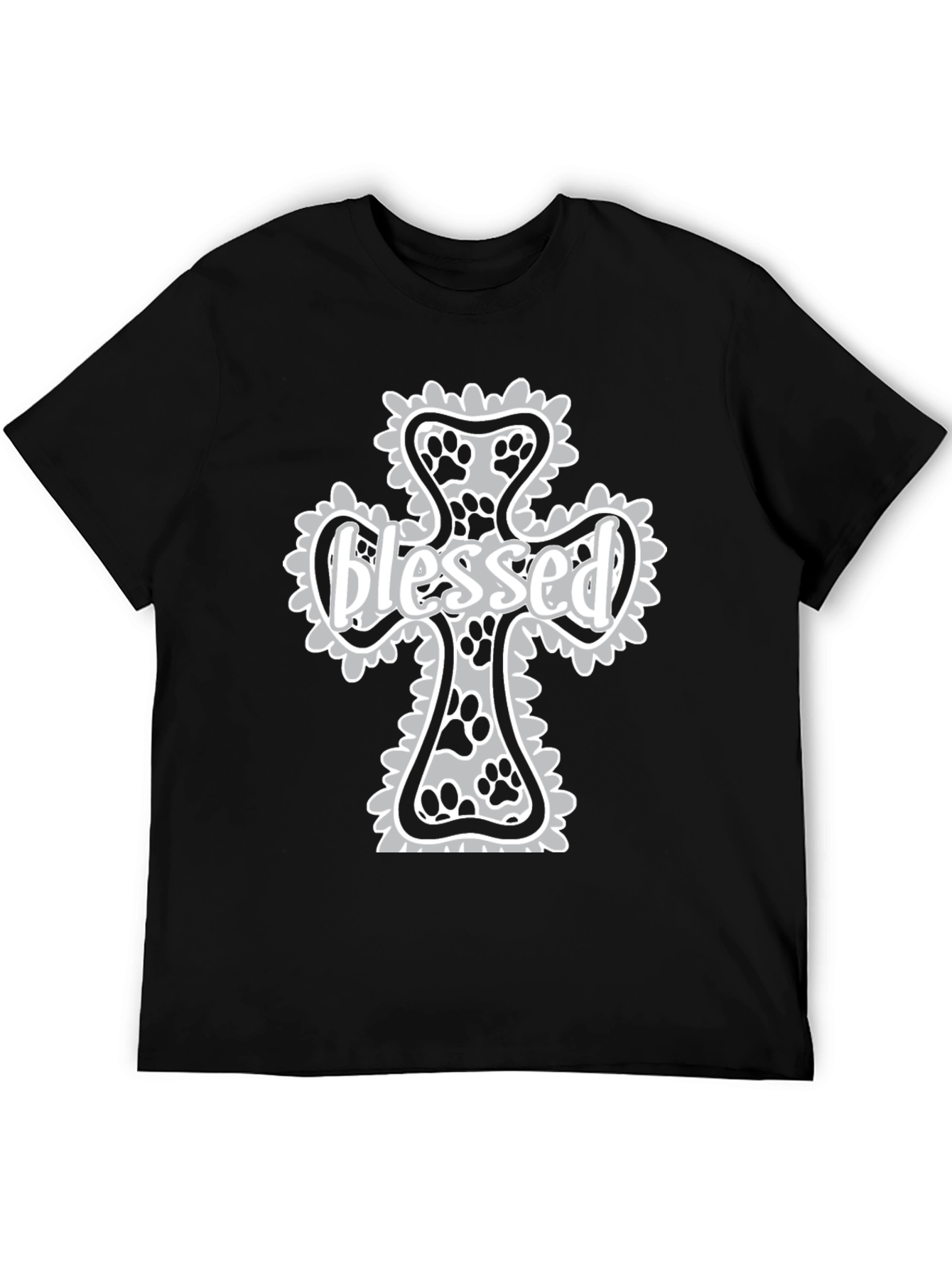 Blessed Paw Print Cross Graphic T-Shirt