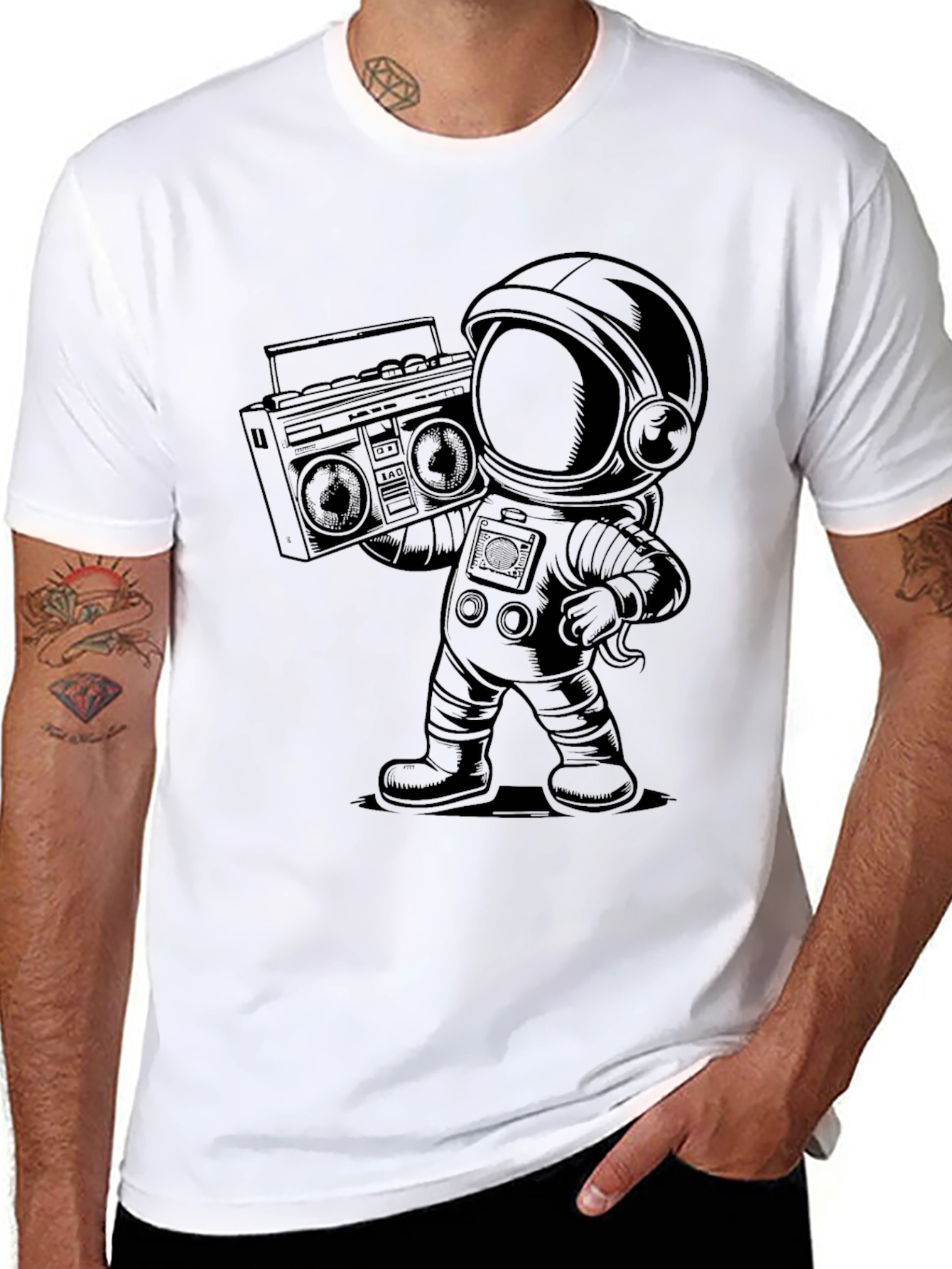 Astronaut Boombox Graphic Tee - Cool Space Vibes