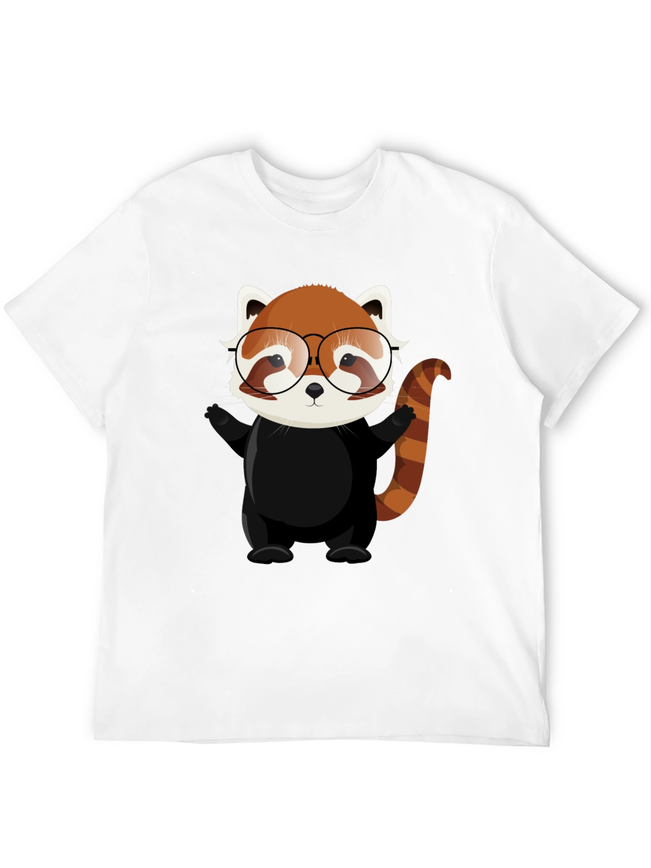 Red Panda with Glasses Black T-Shirt