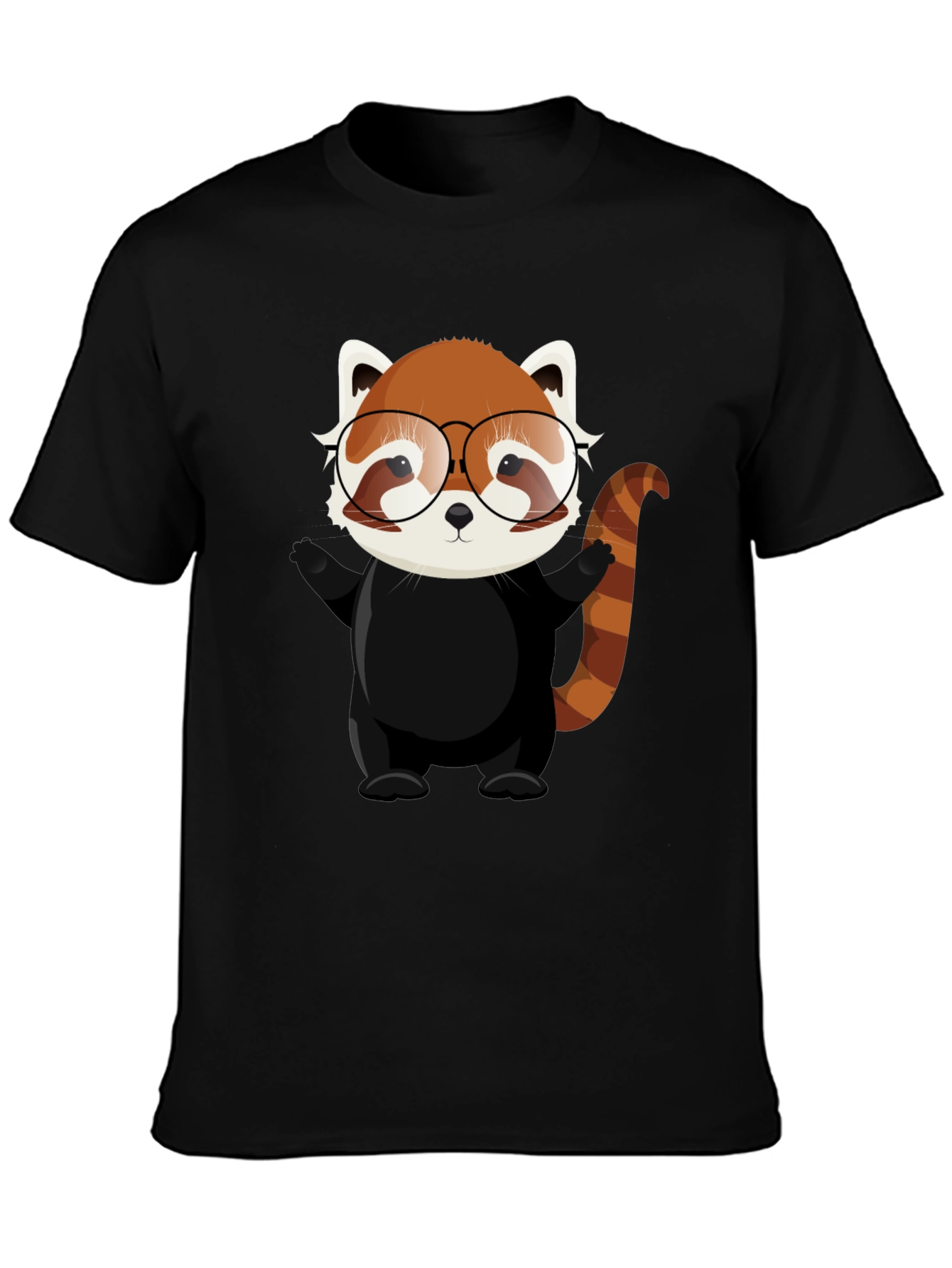 Red Panda with Glasses Black T-Shirt