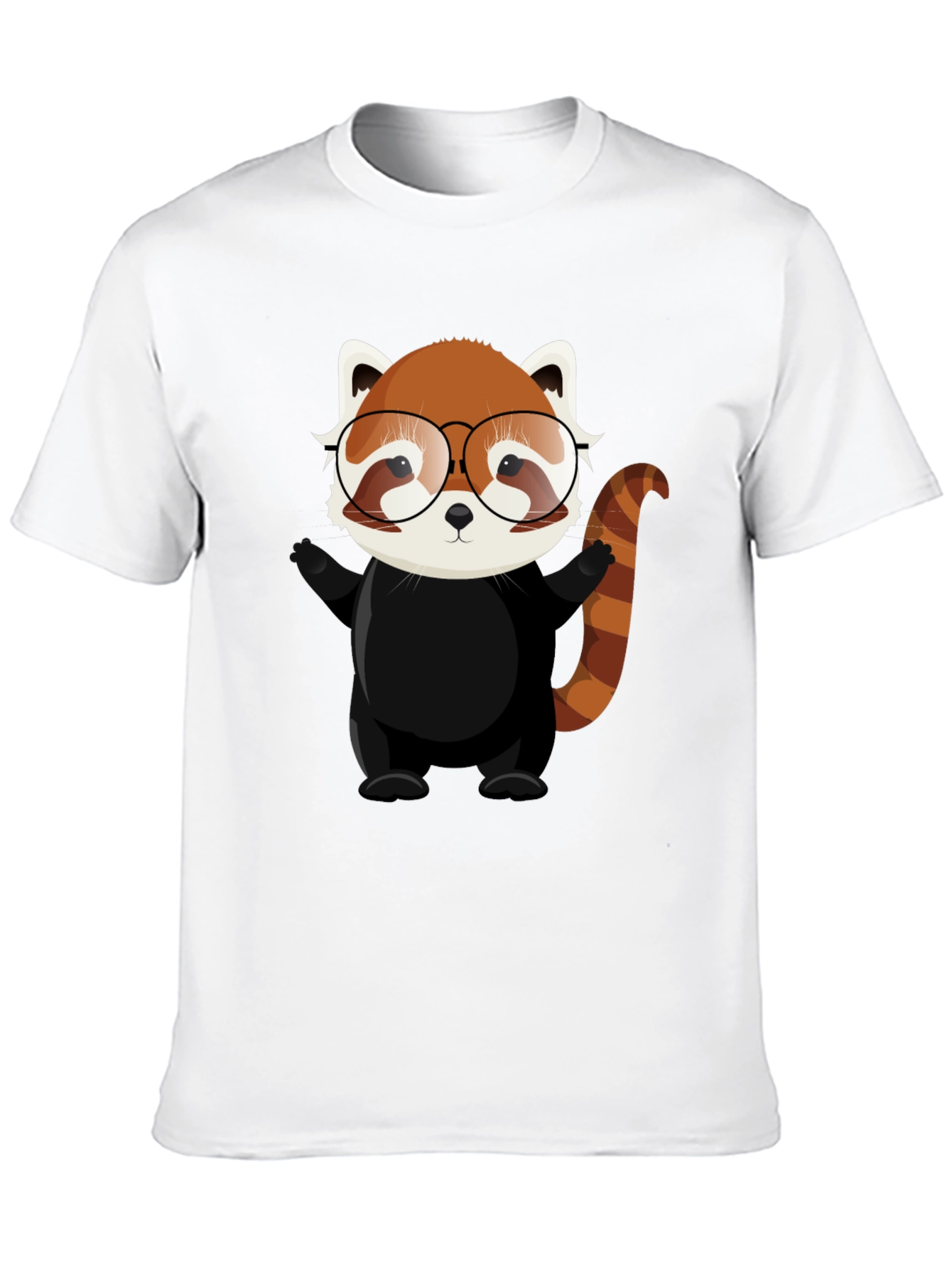 Red Panda with Glasses Black T-Shirt