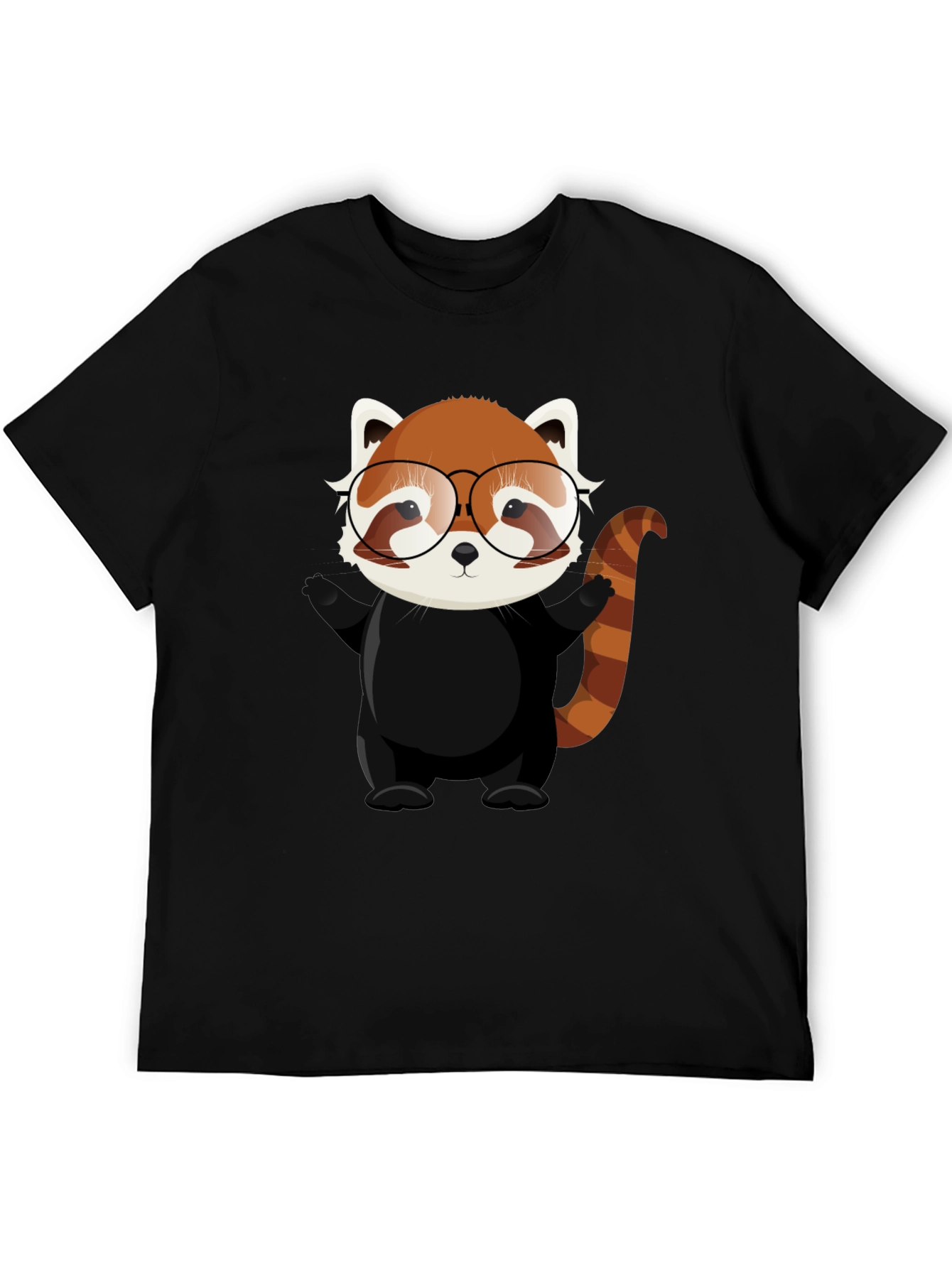 Red Panda with Glasses Black T-Shirt