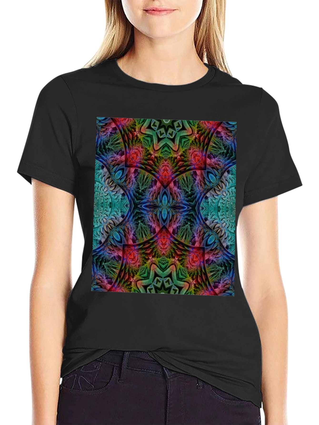 Psychedelic Fractal Graphic Tee - Black