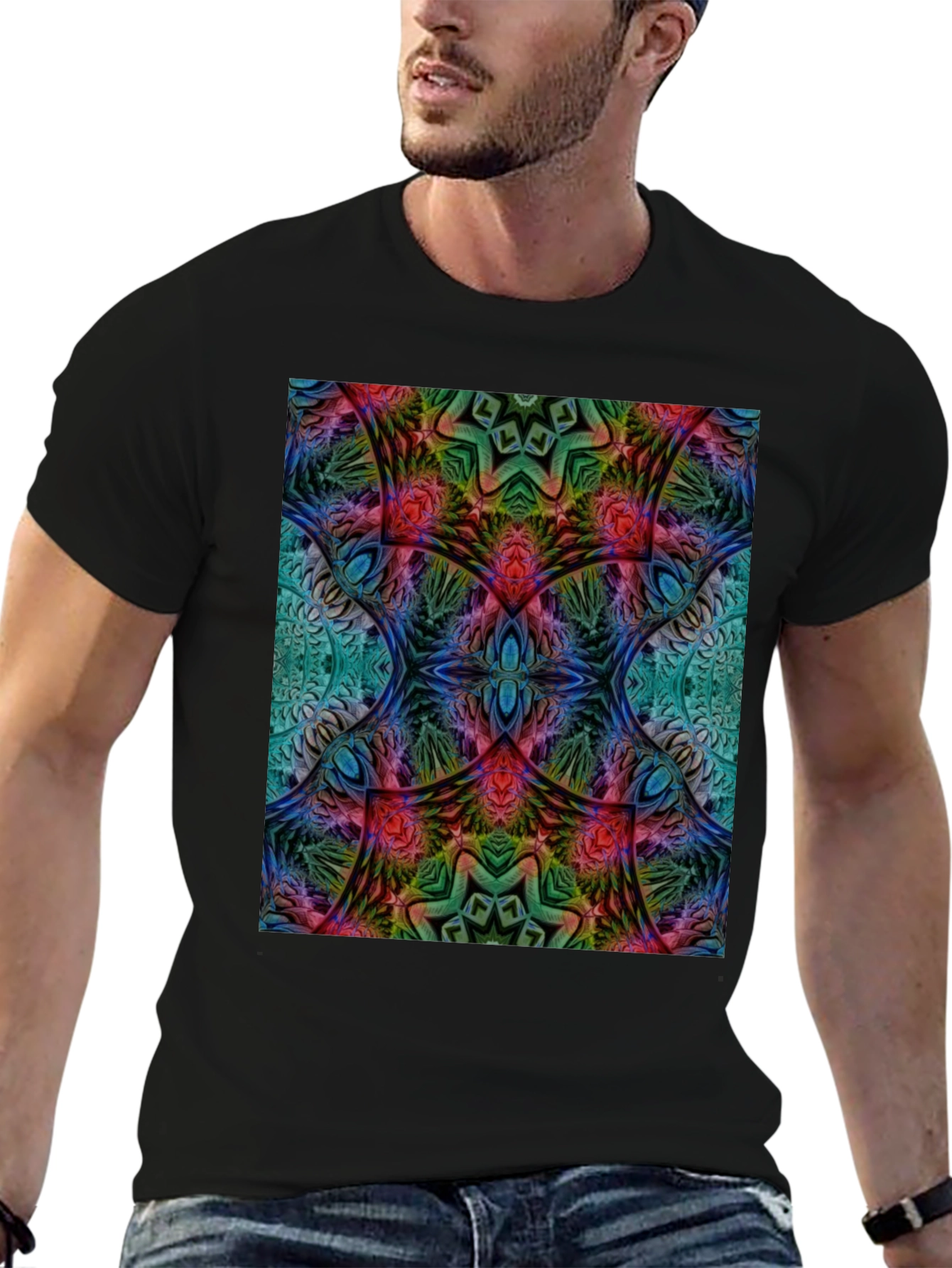 Psychedelic Fractal Graphic Tee - Black