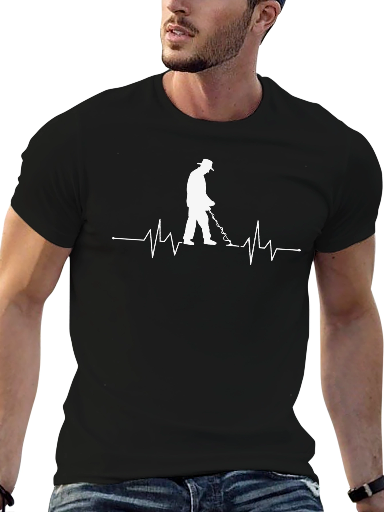 Metal Detecting Heartbeat T-Shirt - Black