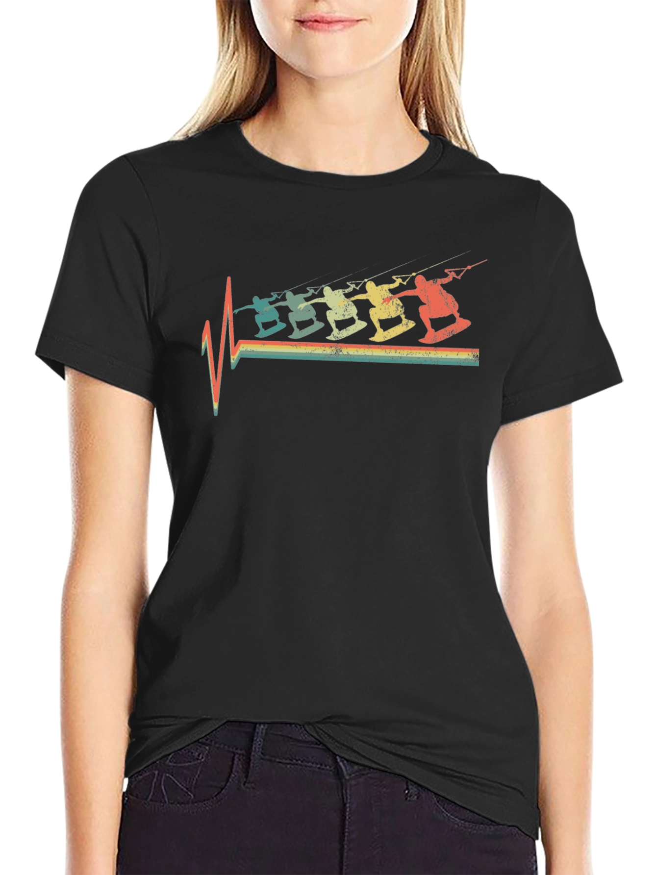 Retro Kitesurfing Heartbeat T-Shirt