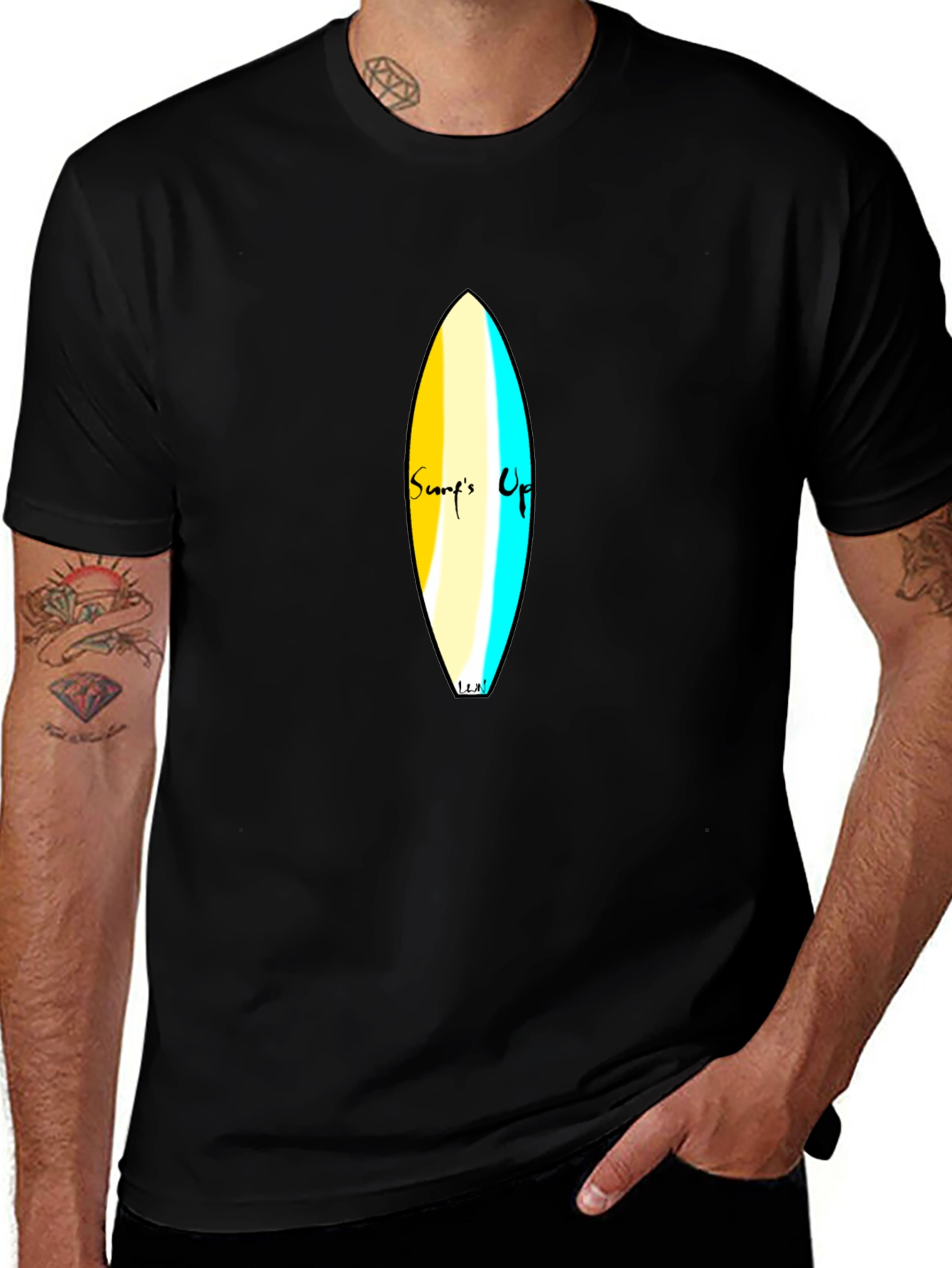 Surfs Up Graphic Tee - Black Cotton Casual T-Shirt
