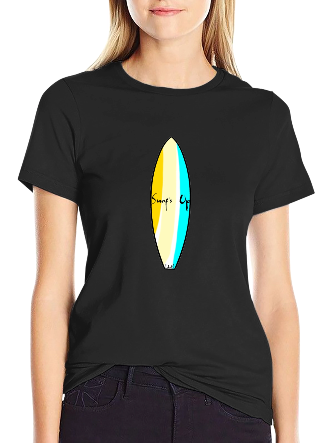 Surfs Up Graphic Tee - Black Cotton Casual T-Shirt