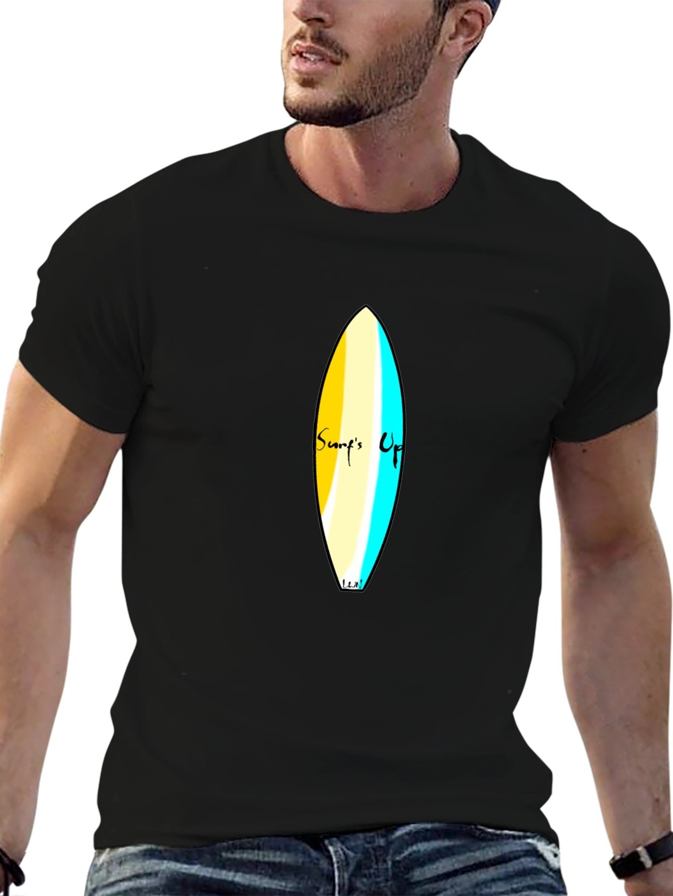 Surfs Up Graphic Tee - Black Cotton Casual T-Shirt