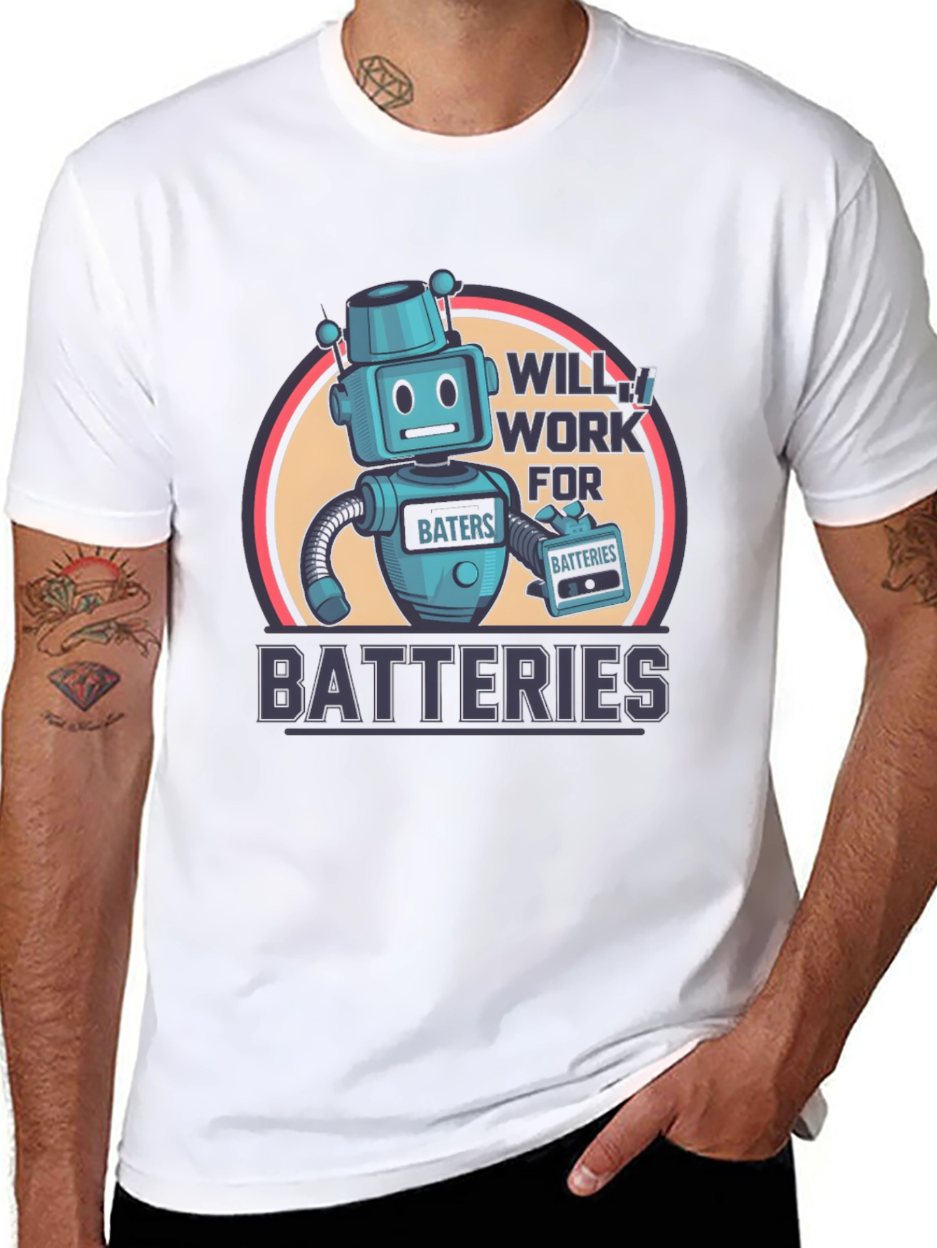 Robot Will Work for Batteries Graphic T-Shirt