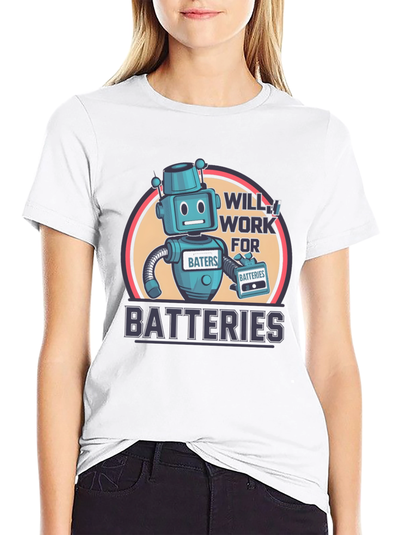 Robot Will Work for Batteries Graphic T-Shirt