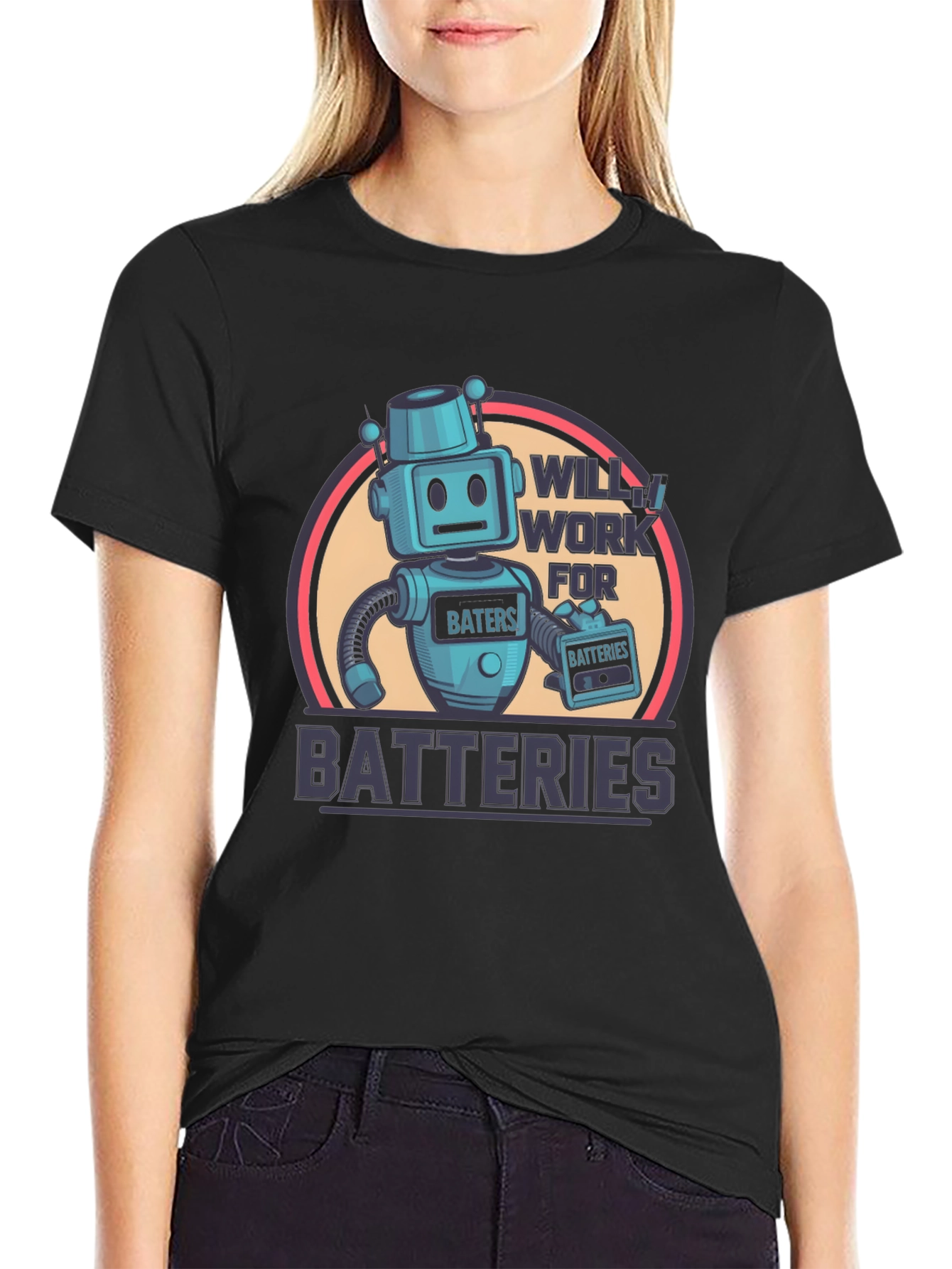 Robot Will Work for Batteries Graphic T-Shirt