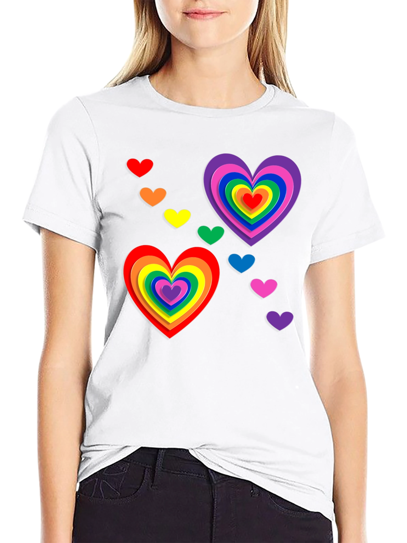 Rainbow Hearts Graphic Tee - Pride Month T-Shirt