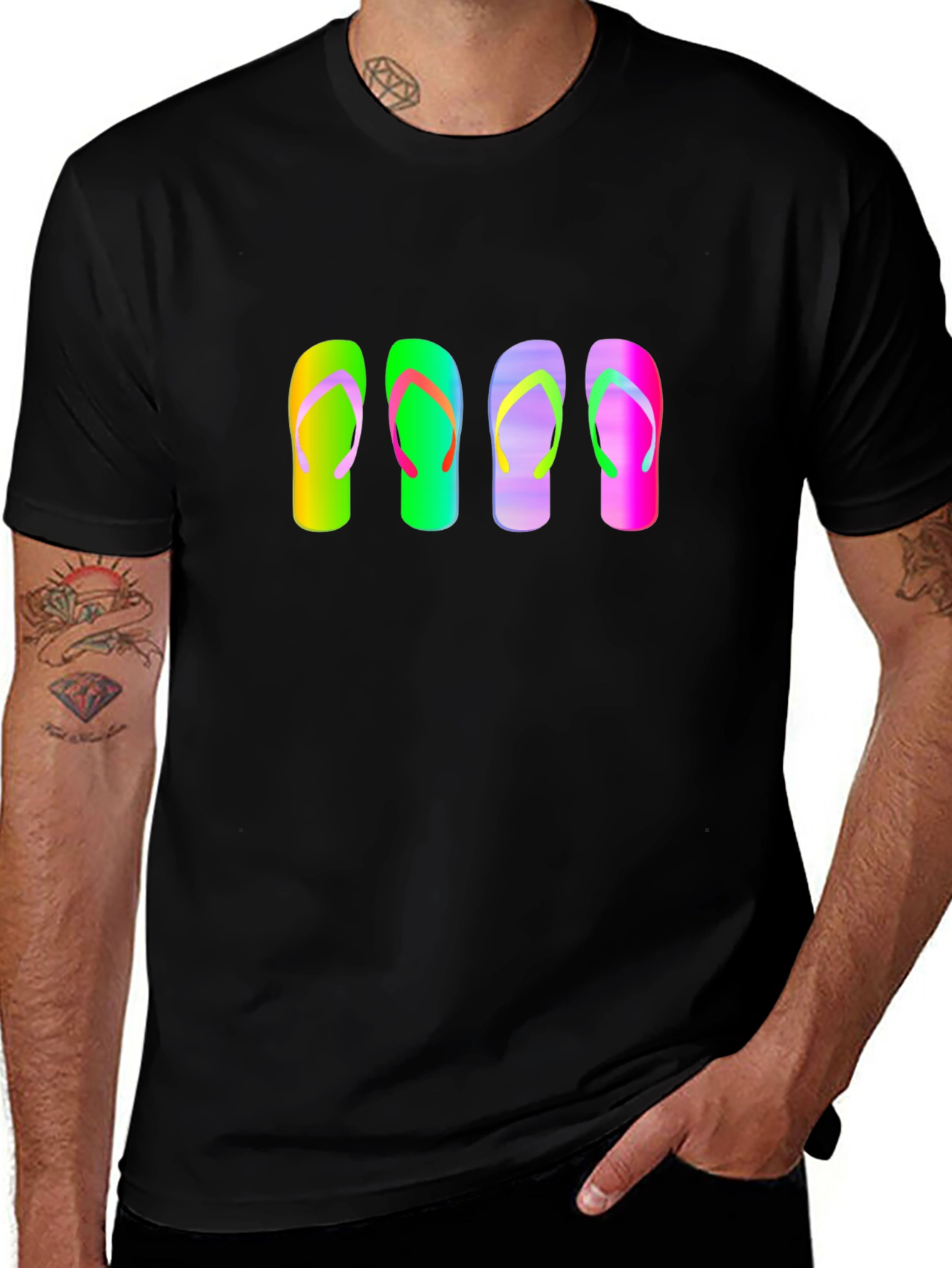 Flip Flop Graphic Tee - Mens Casual Black T-Shirt