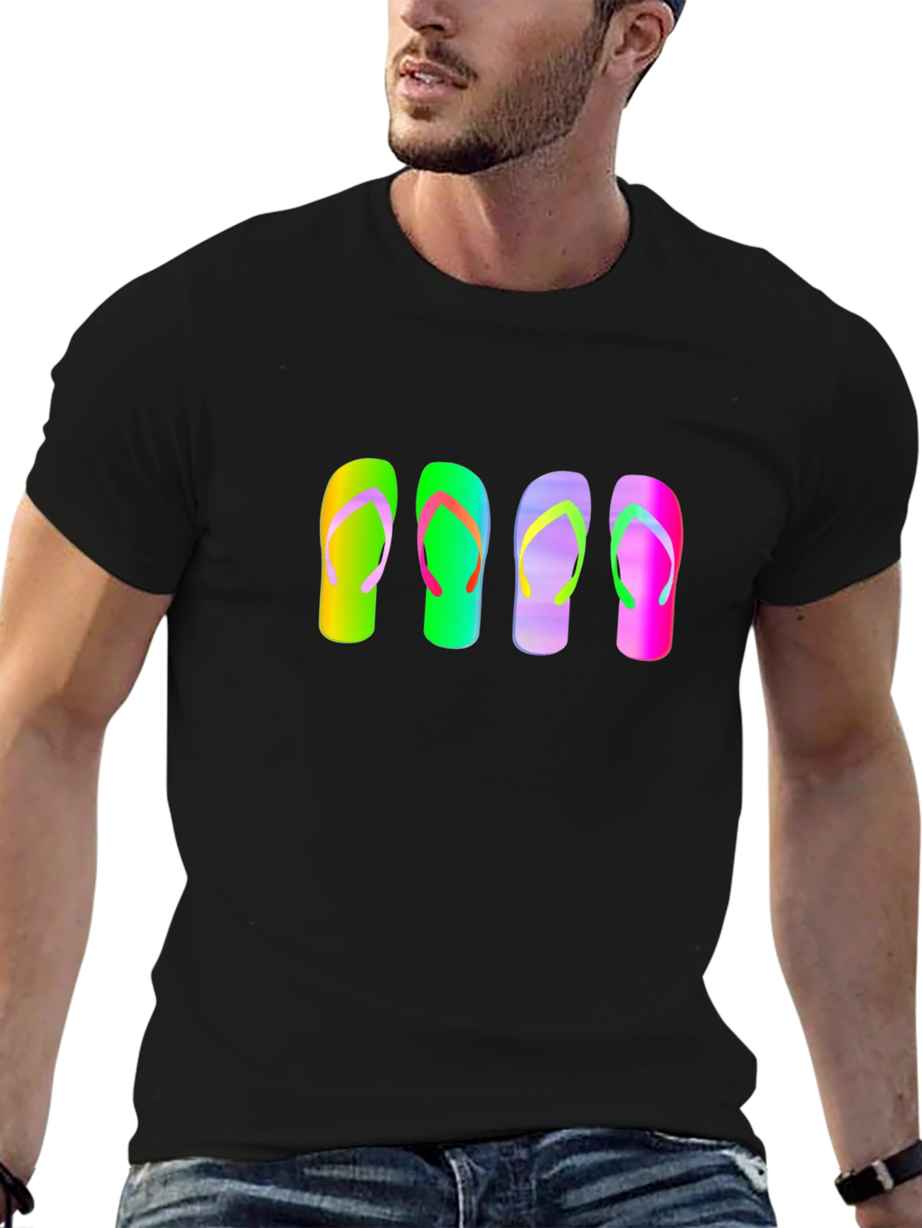 Flip Flop Graphic Tee - Mens Casual Black T-Shirt