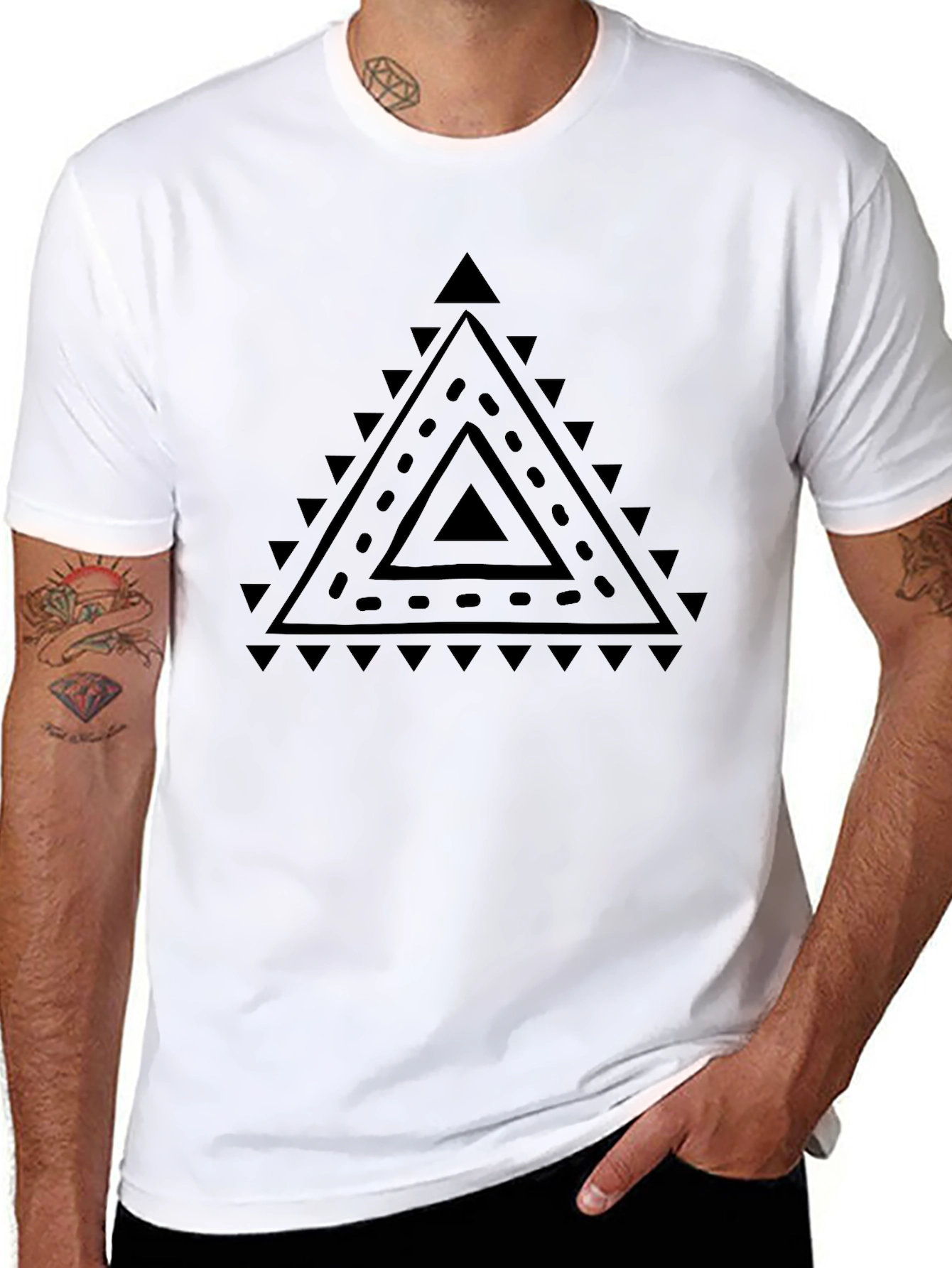 Geometric Triangle Graphic Black T-Shirt