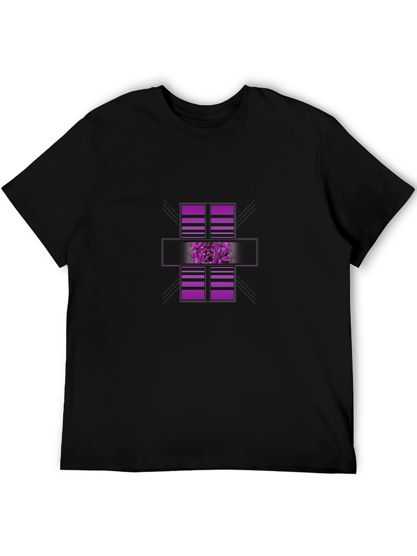 Modern Graphic Black T-Shirt with Purple Abstract Design