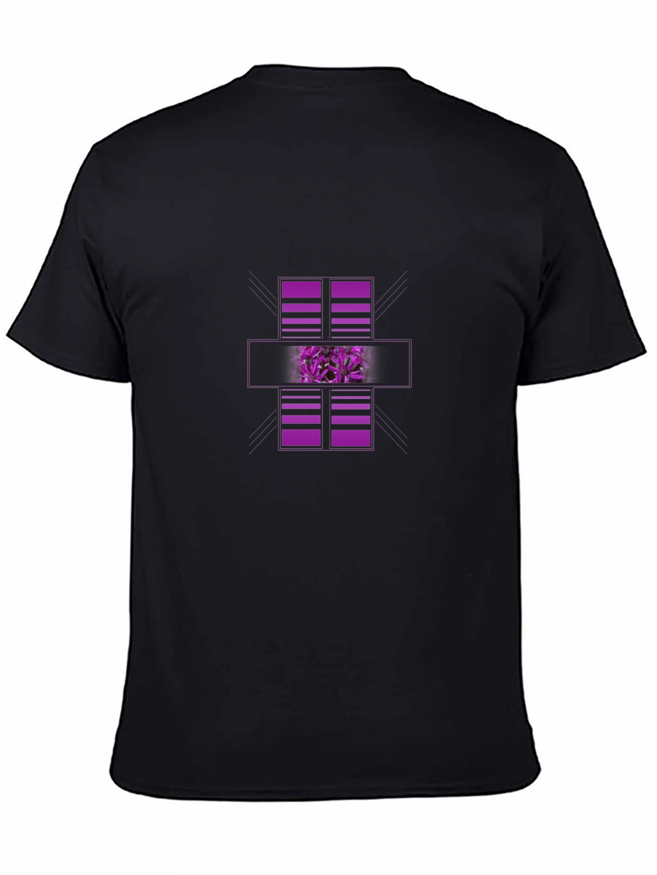 Modern Graphic Black T-Shirt with Purple Abstract Design