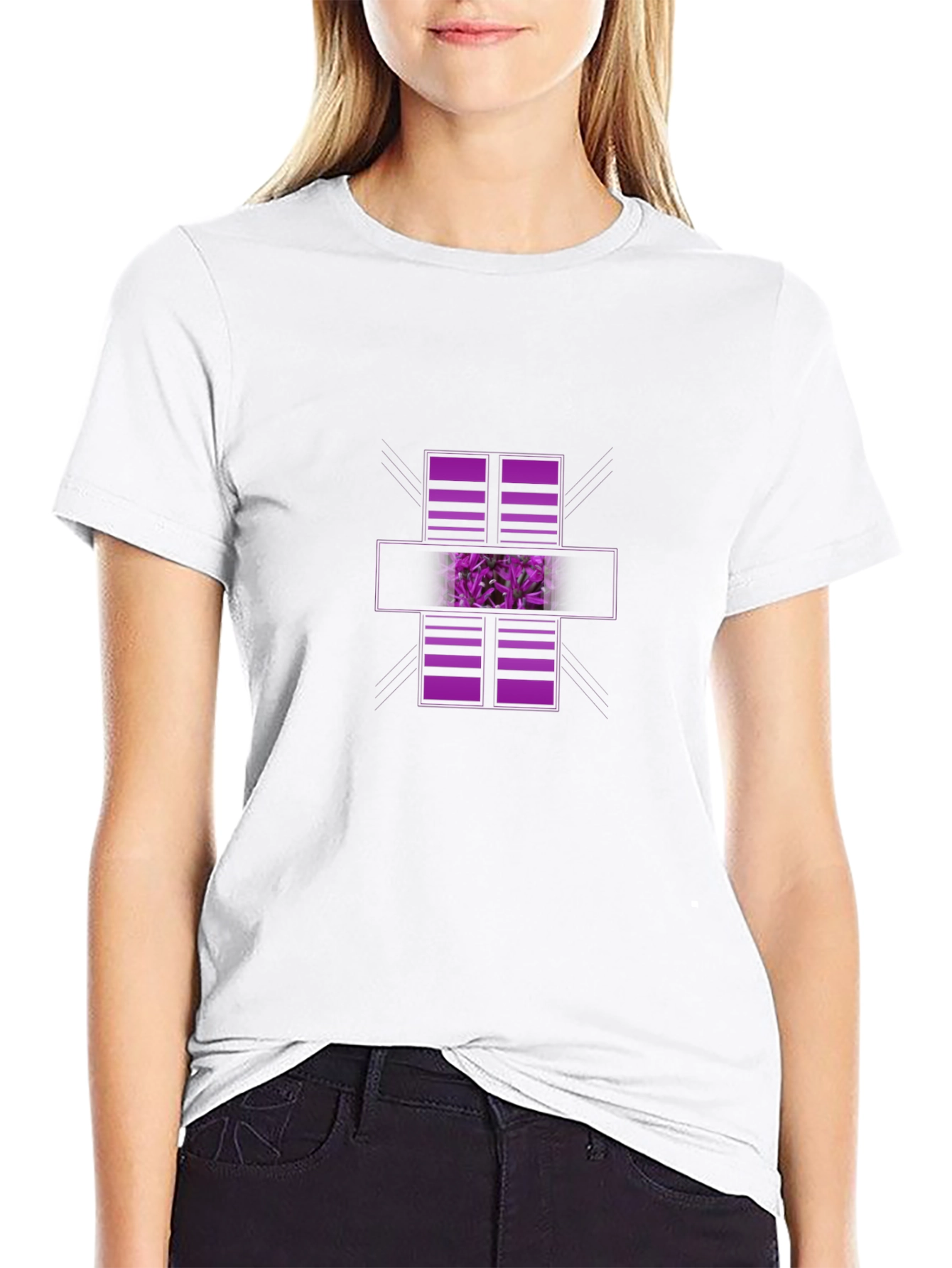Modern Graphic Black T-Shirt with Purple Abstract Design