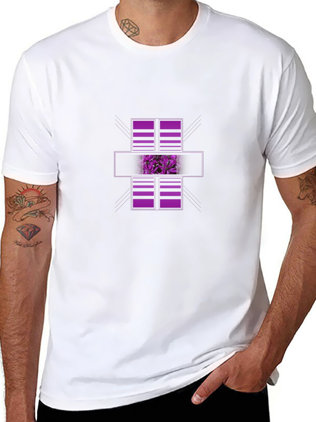Modern Graphic Black T-Shirt with Purple Abstract Design