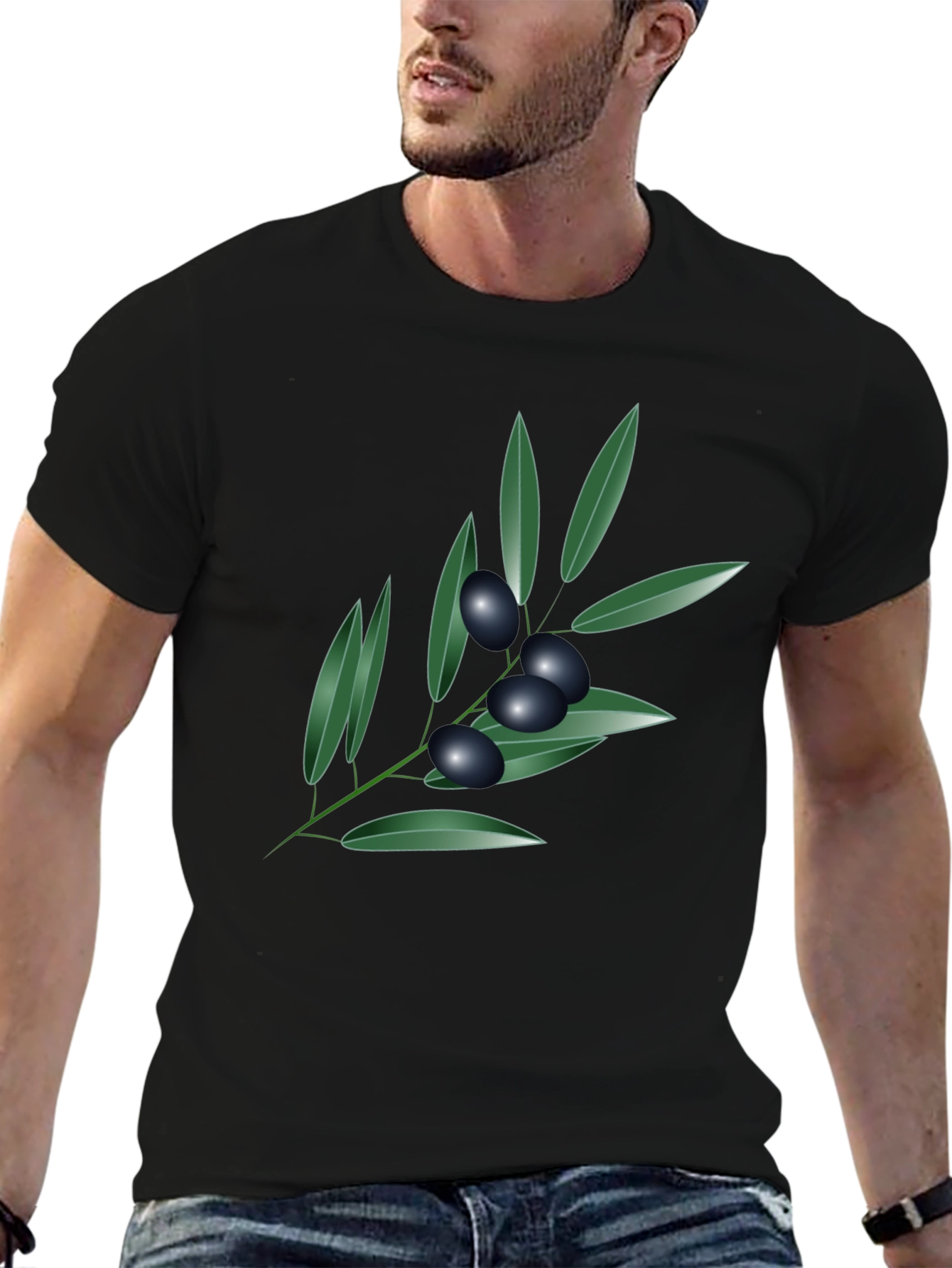 Olive Branch Graphic Tee - Black Cotton Blend