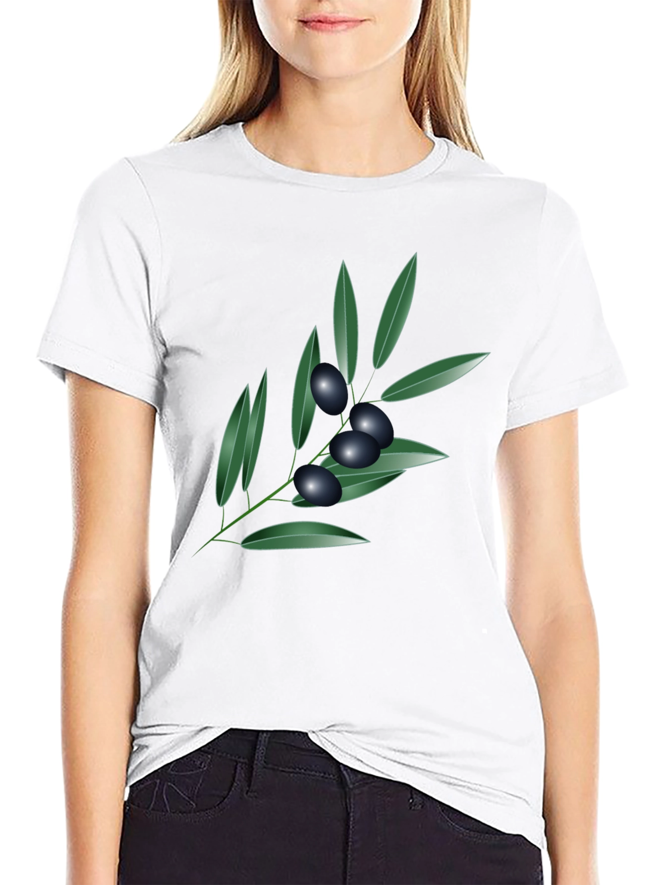 Olive Branch Graphic Tee - Black Cotton Blend