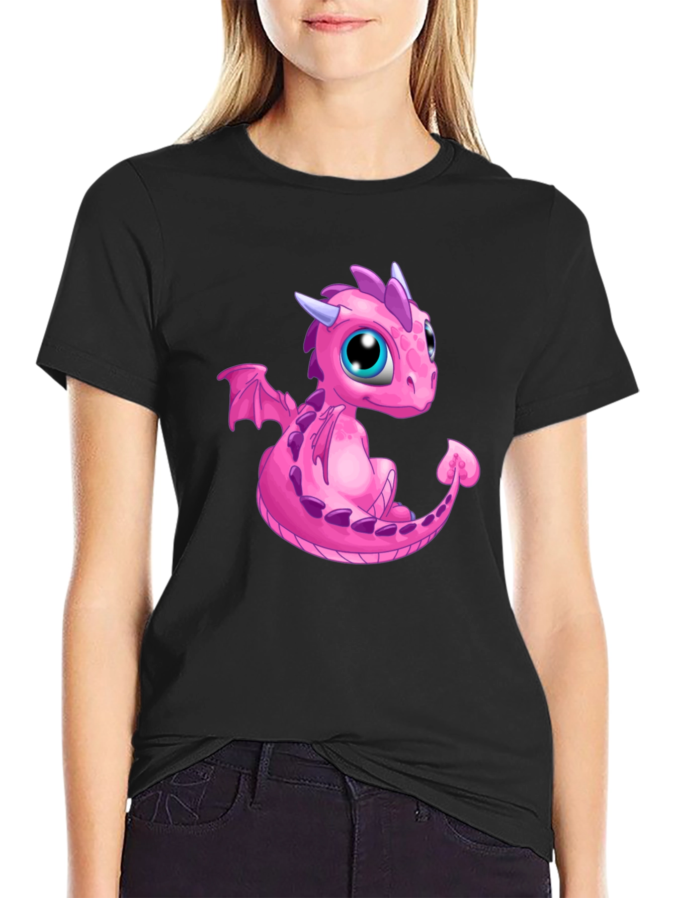 Pink Dragon Graphic Tee - Cute Cartoon Style