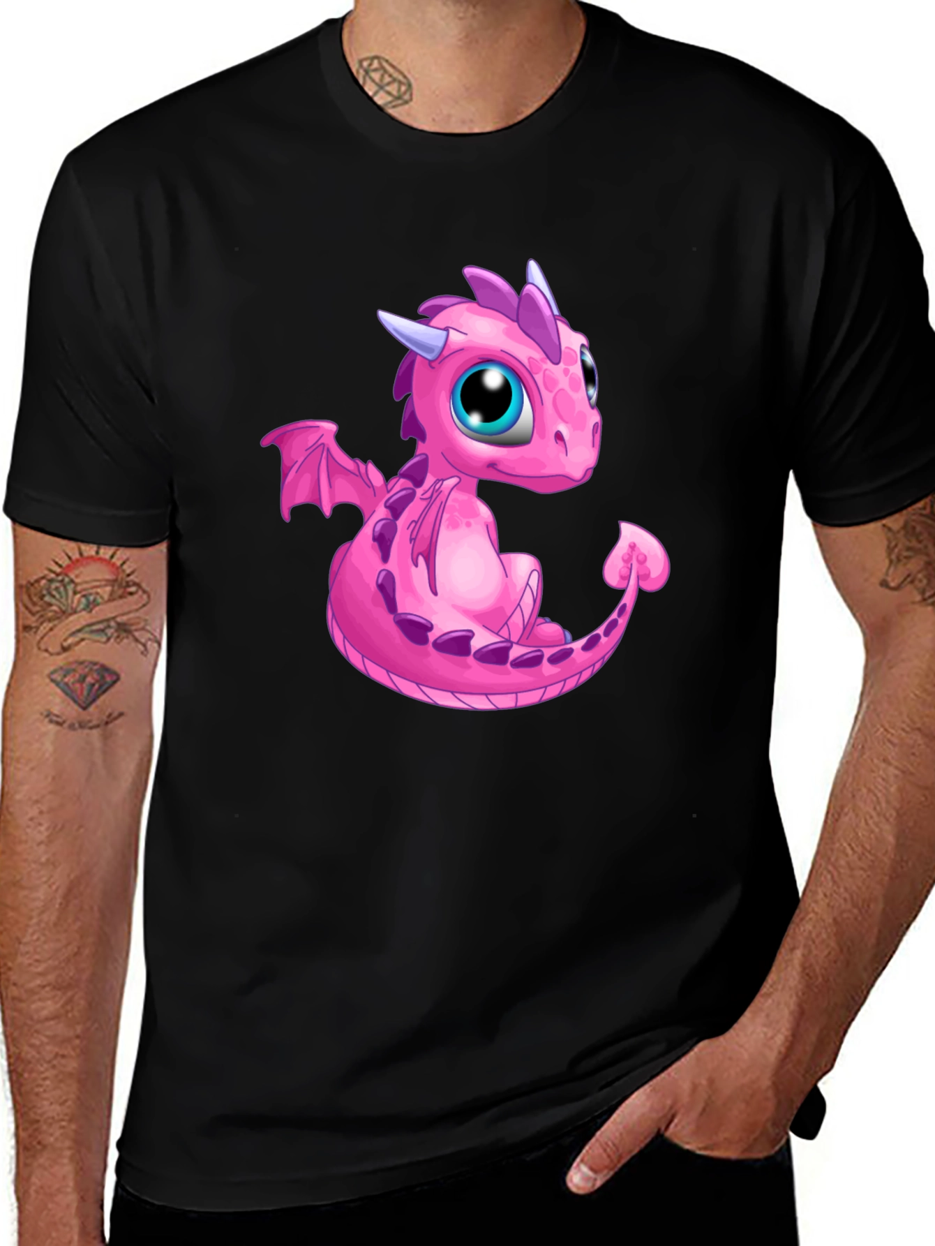 Pink Dragon Graphic Tee - Cute Cartoon Style