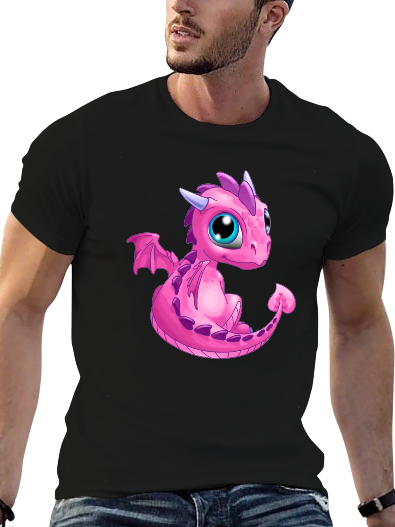 Pink Dragon Graphic Tee - Cute Cartoon Style
