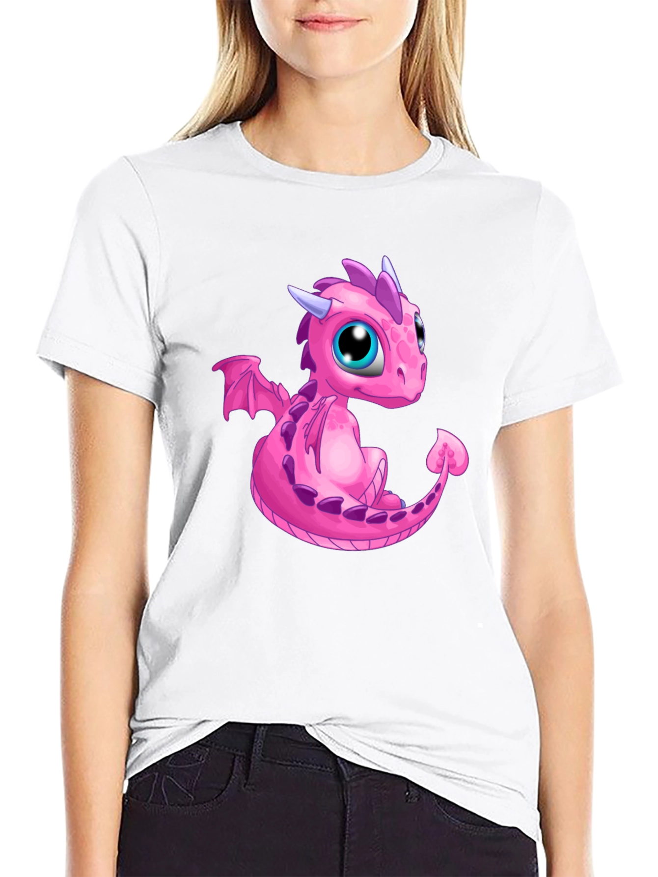 Pink Dragon Graphic Tee - Cute Cartoon Style