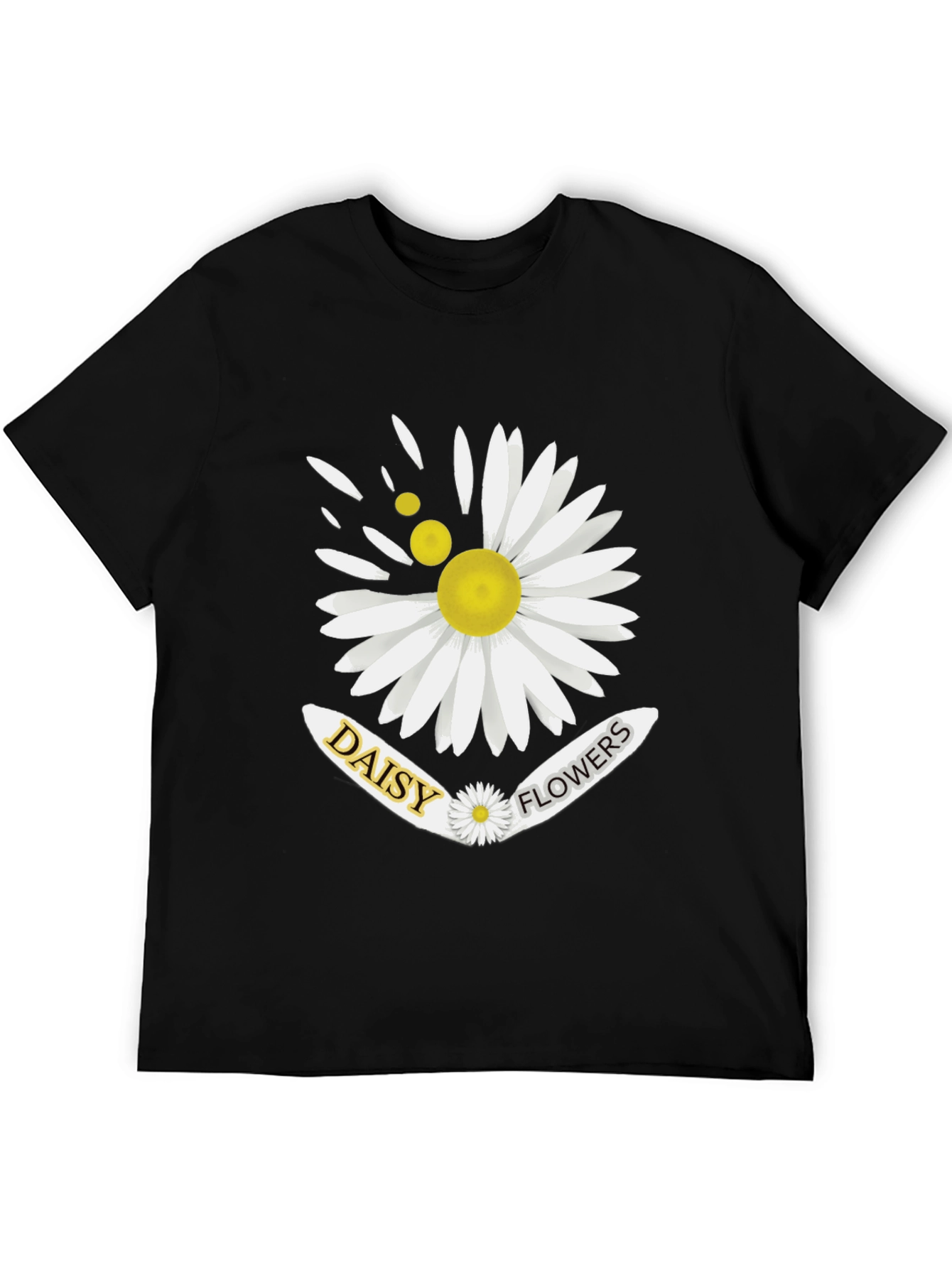 Daisy Flowers Graphic Print Mens Black T-Shirt