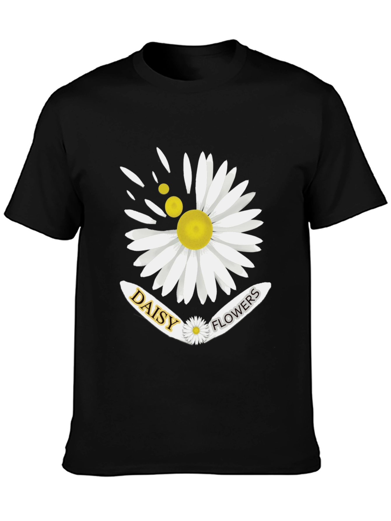 Daisy Flowers Graphic Print Mens Black T-Shirt