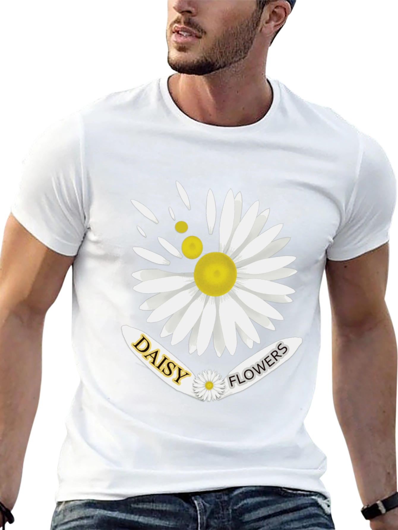 Daisy Flowers Graphic Print Mens Black T-Shirt